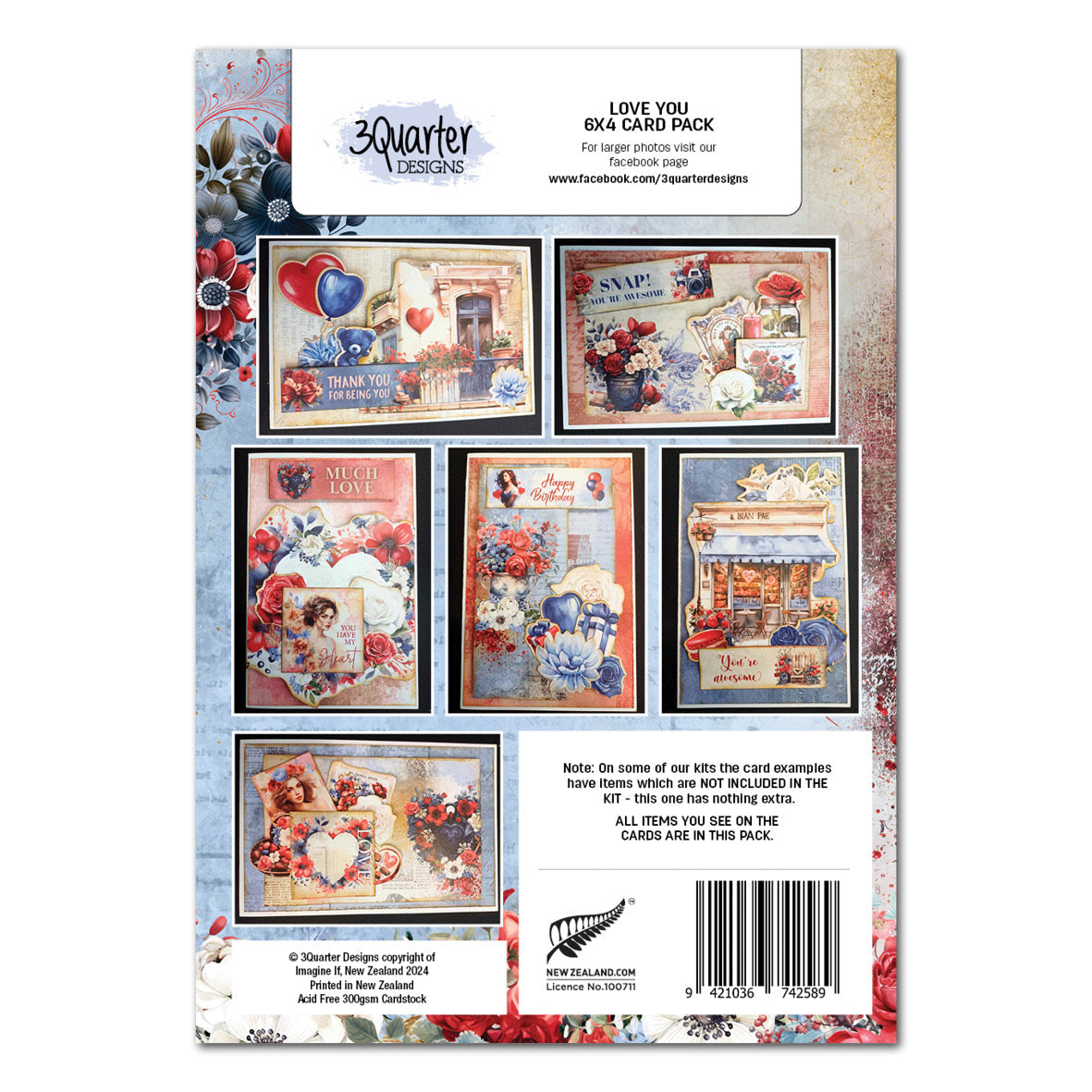 3Quarter Designs Love You 6x4 Card Pack