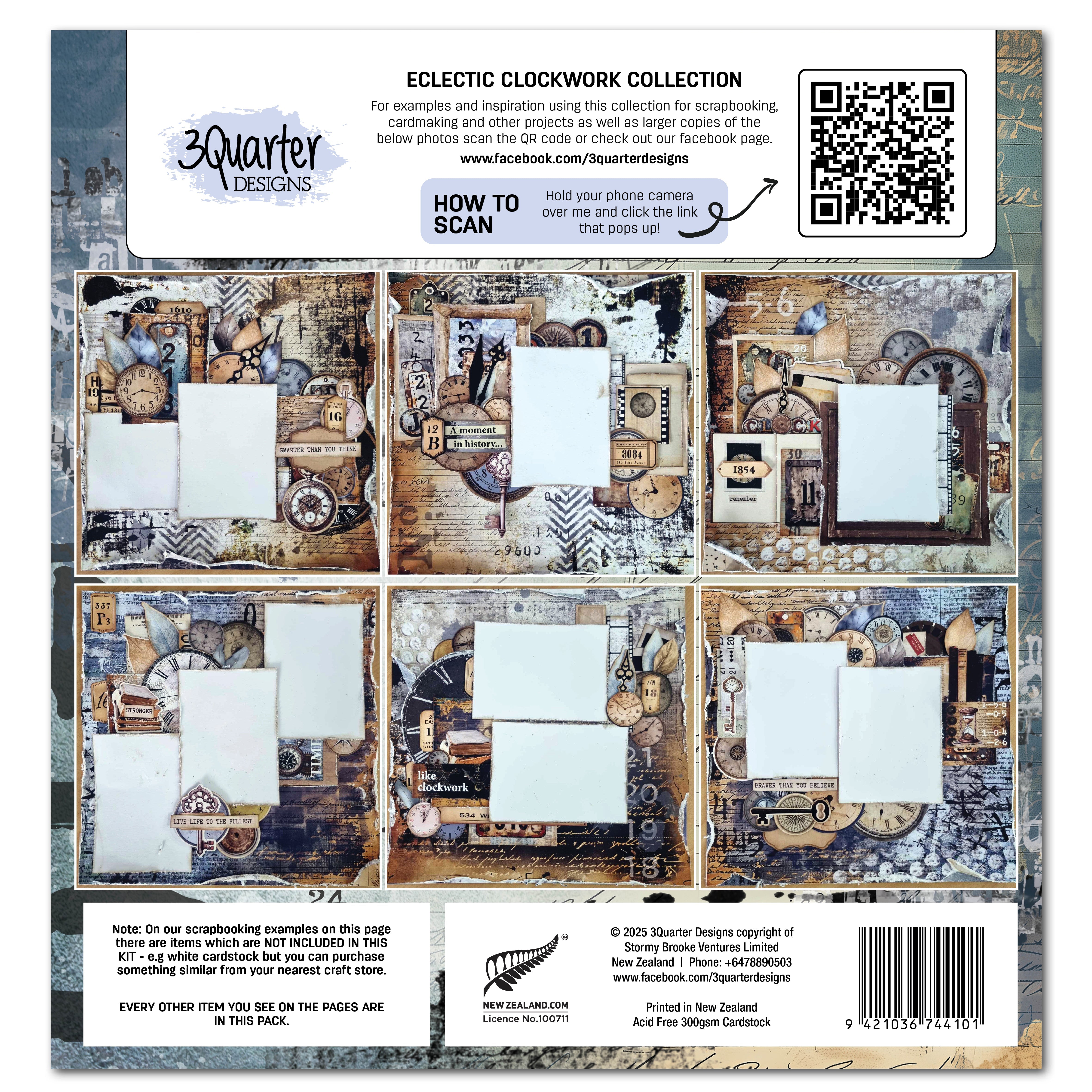 3Quarter Designs Eclectic Clocks 12x12 Design Paper & Diecuts Set