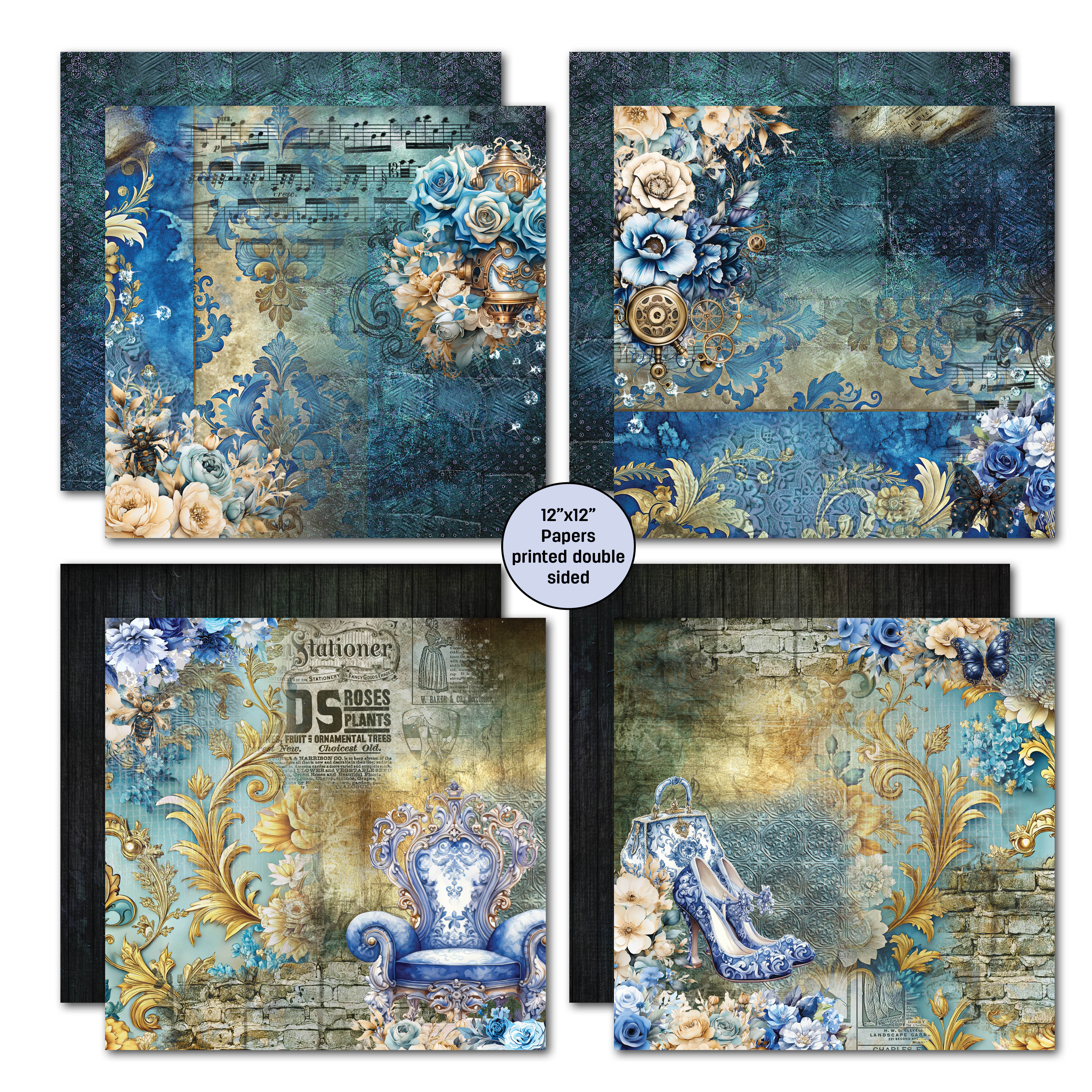 3Quarter Designs Grunged Baroque 12x12 Design Paper & Diecuts Set
