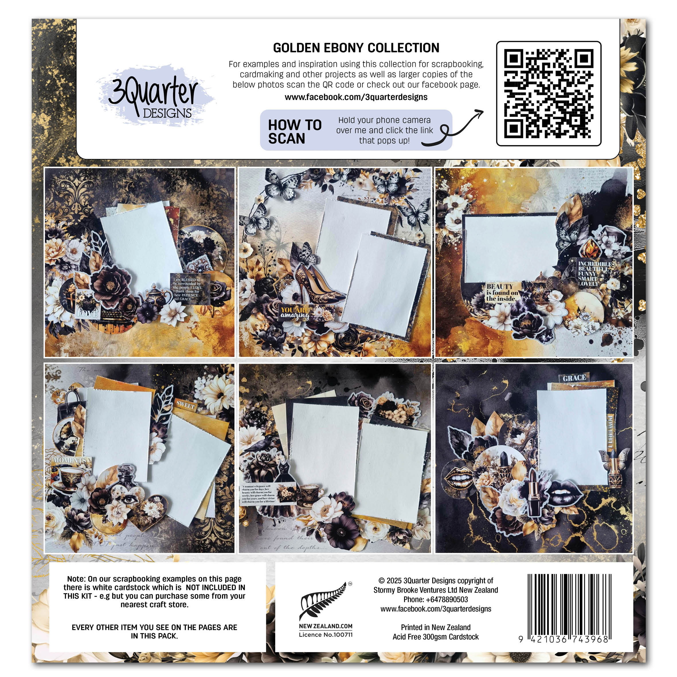 3Quarter Designs Golden Ebony 12x12 Design Paper & Diecuts Set