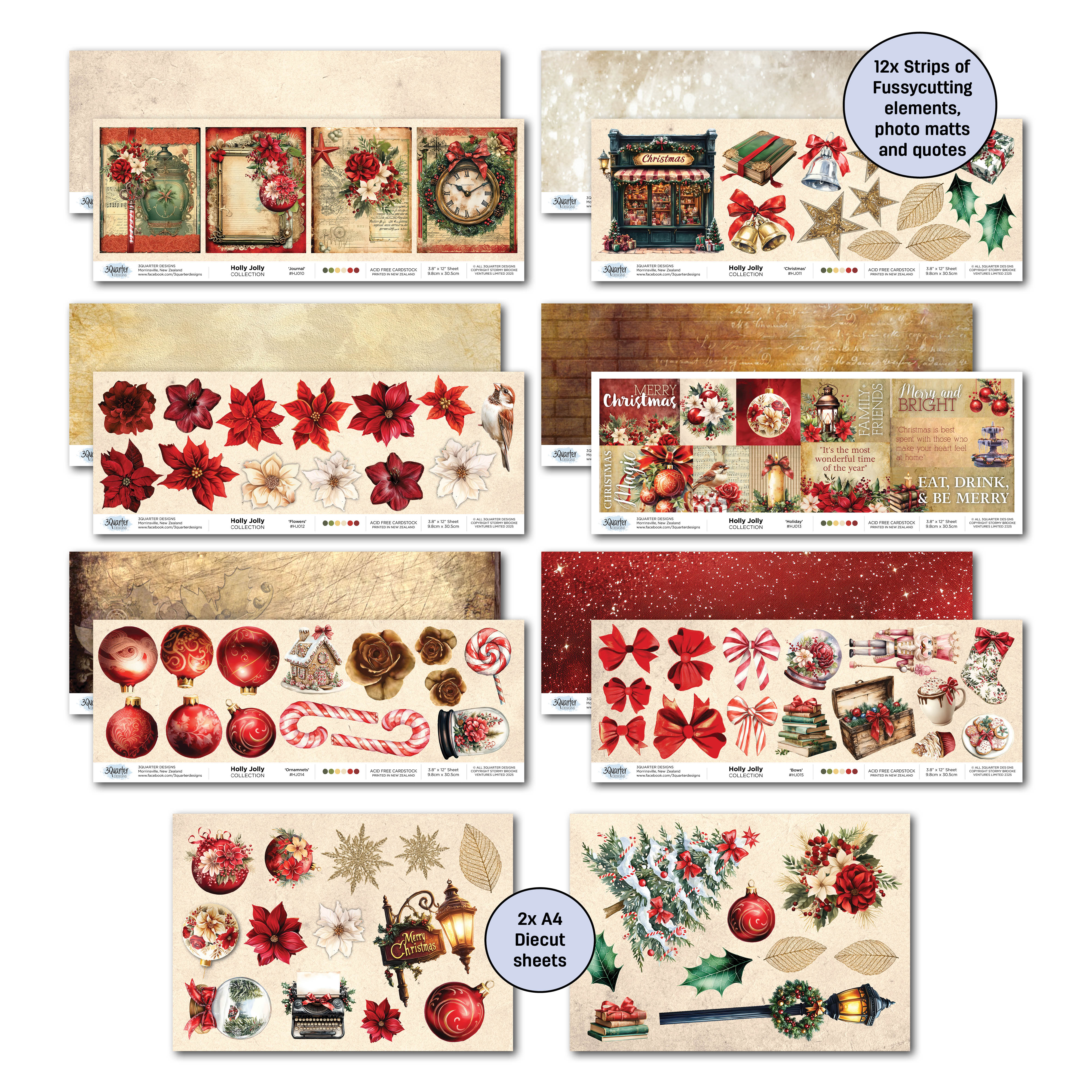 3Quarter Designs Holly Jolly 12x12 Design Paper & Diecuts Set