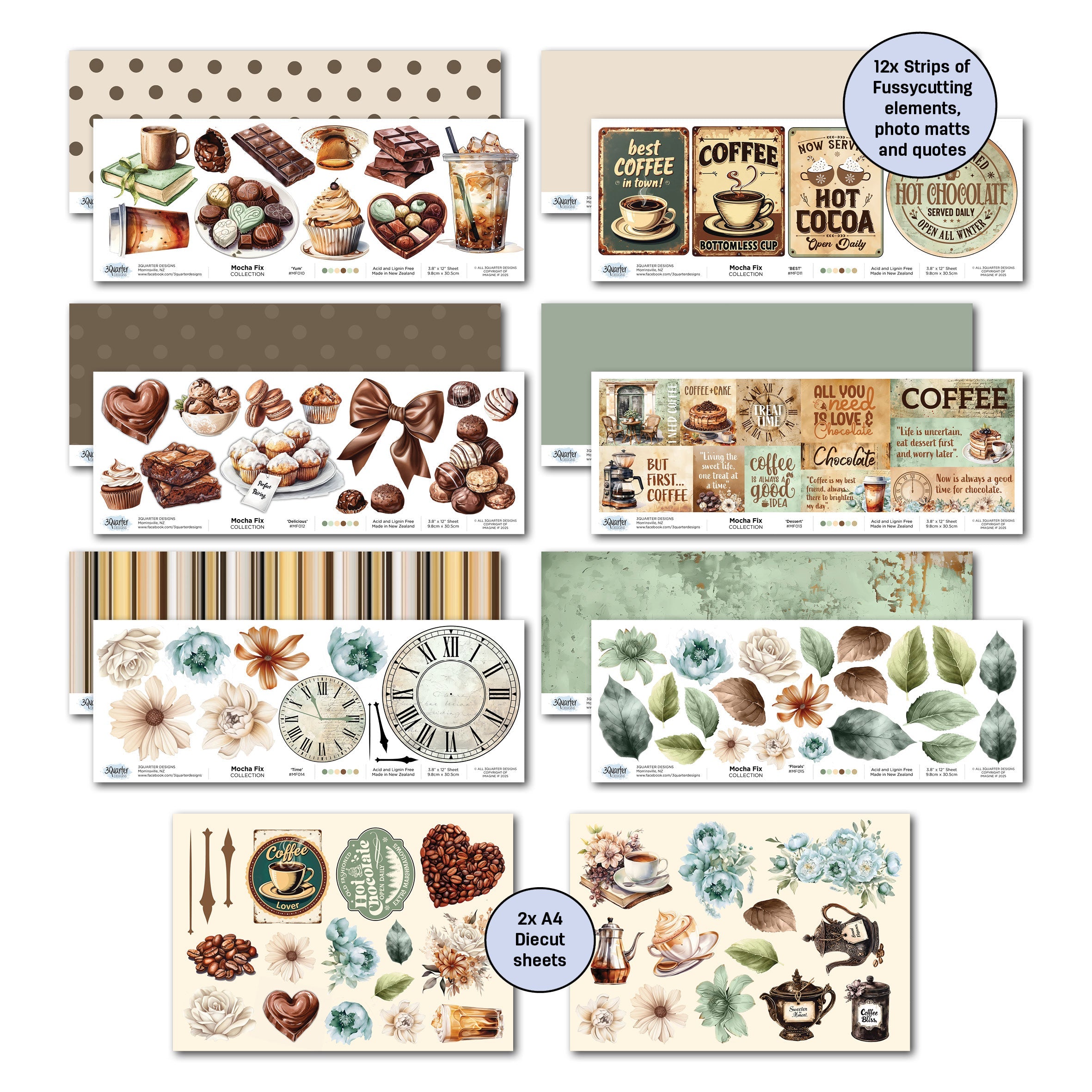 3Quarter Designs Mocha Fix 12x12 Design Paper & Diecuts Set