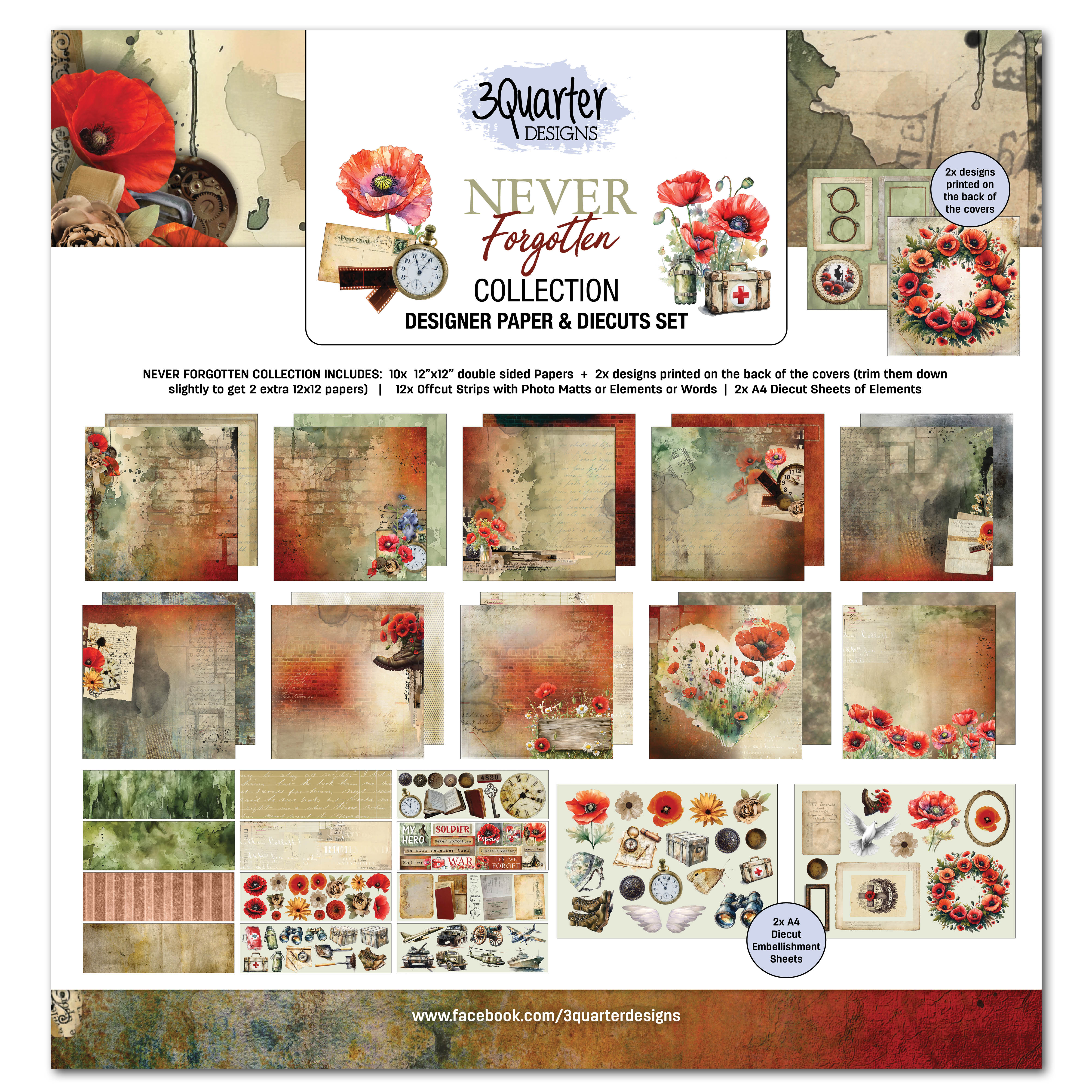 3Quarter Designs Never Forgotten 12x12 Design Paper & Diecuts Set