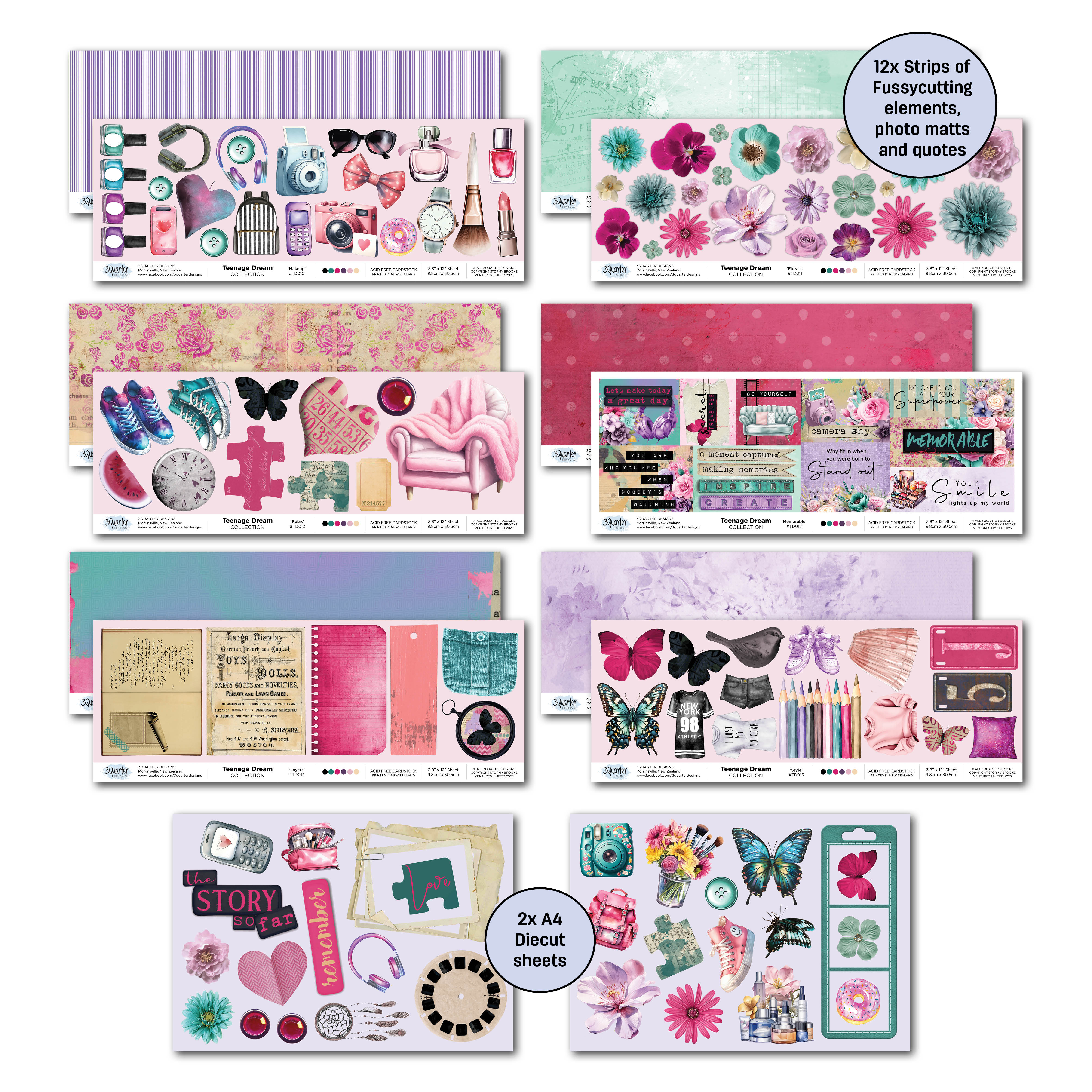 3Quarter Designs Teenage Dream 12x12 Design Paper & Diecuts Set