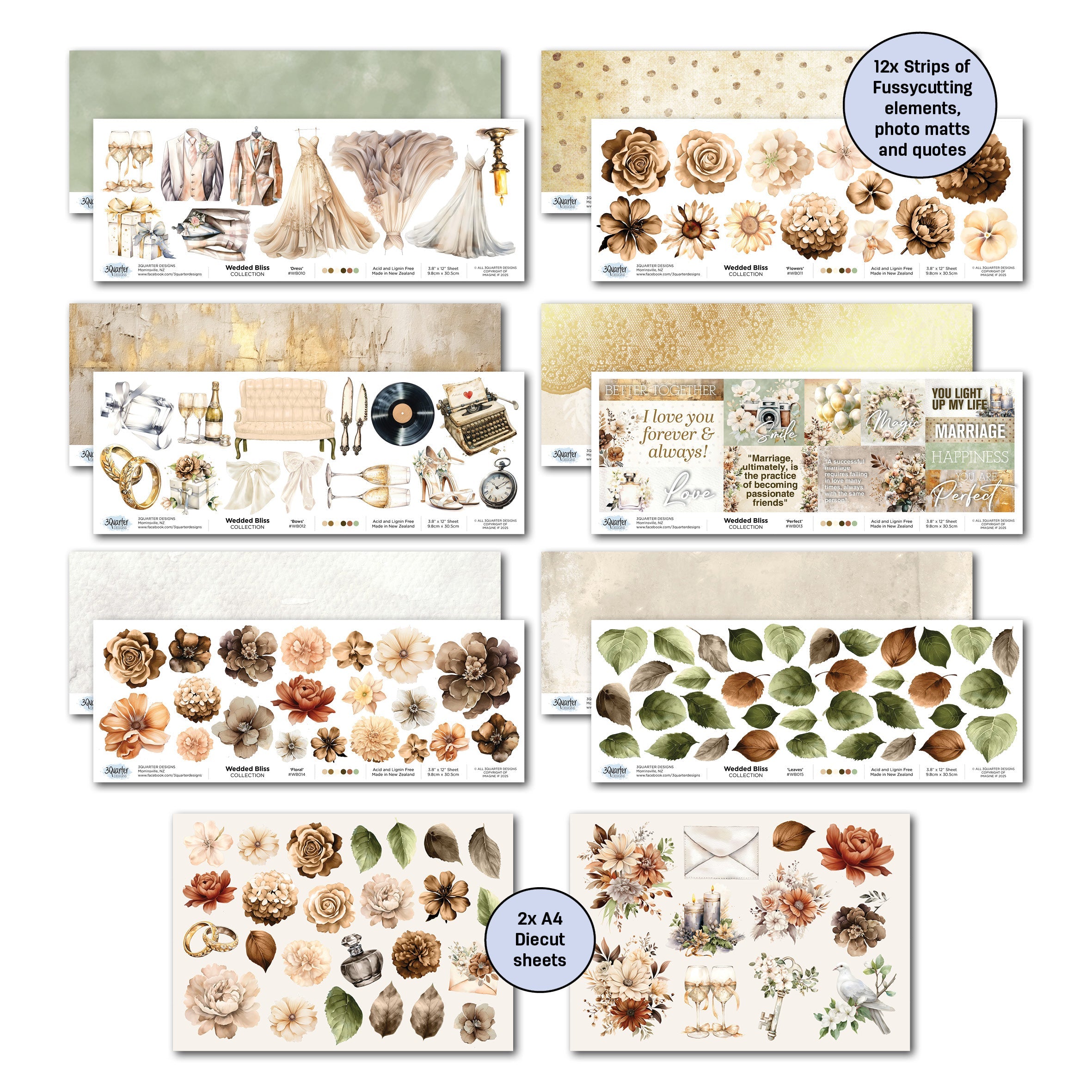 3Quarter Designs Wedded Bliss 12x12 Design Paper & Diecuts Set