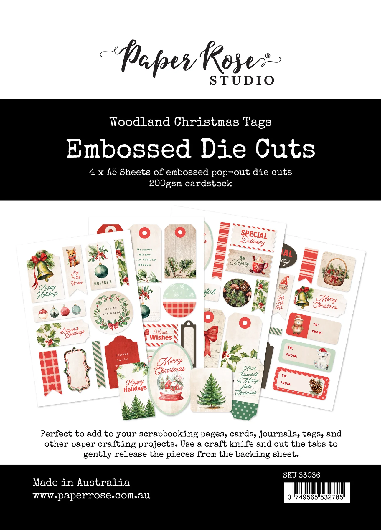 Woodland Christmas Tags Embossed Die Cuts 33036