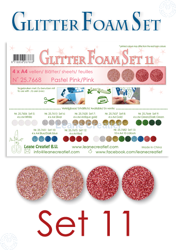Glitter Foam Set 11, 4 Sheets A4 2 Pastel Pink & 2 Pink