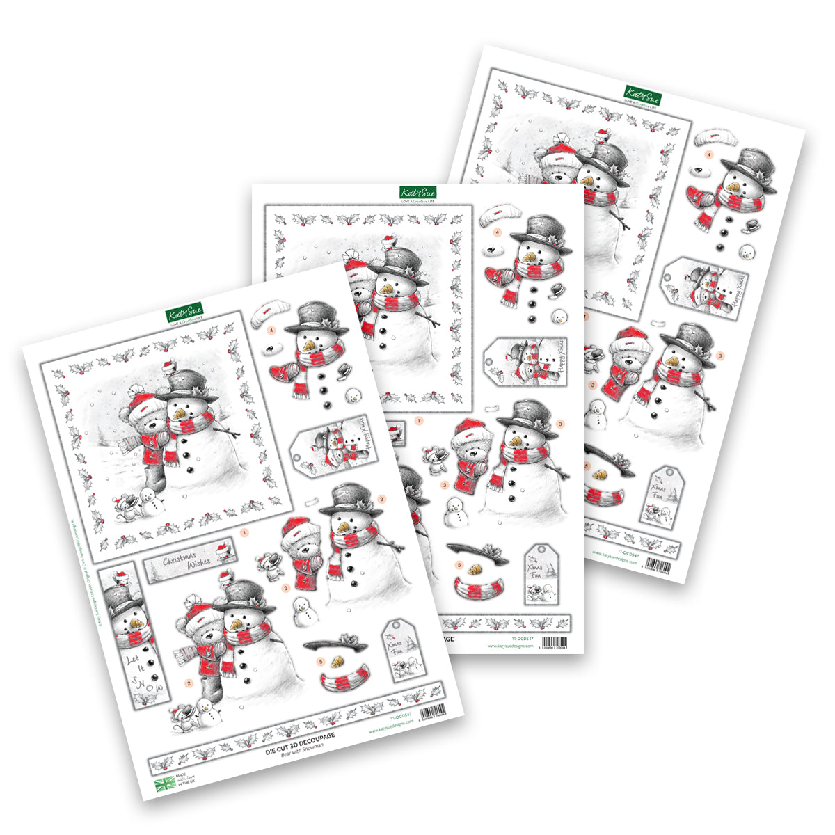 Die Cut Decoupage – Bear And Snowman (Pack Of 3)
