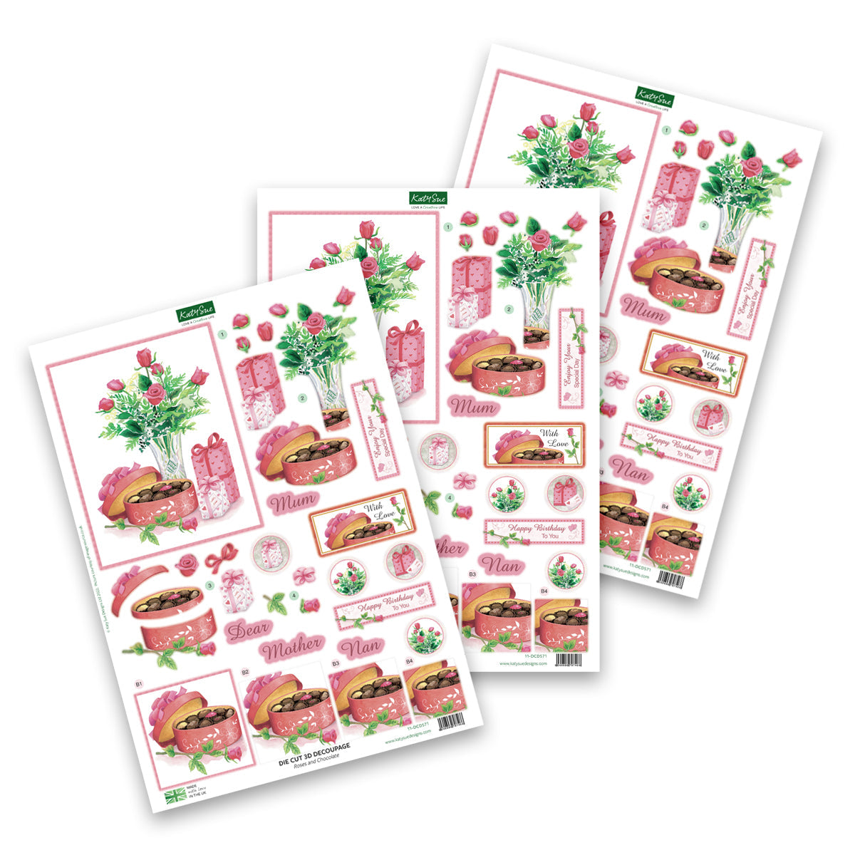 Die Cut Decoupage – Roses & Chocolates (Pack Of 3)