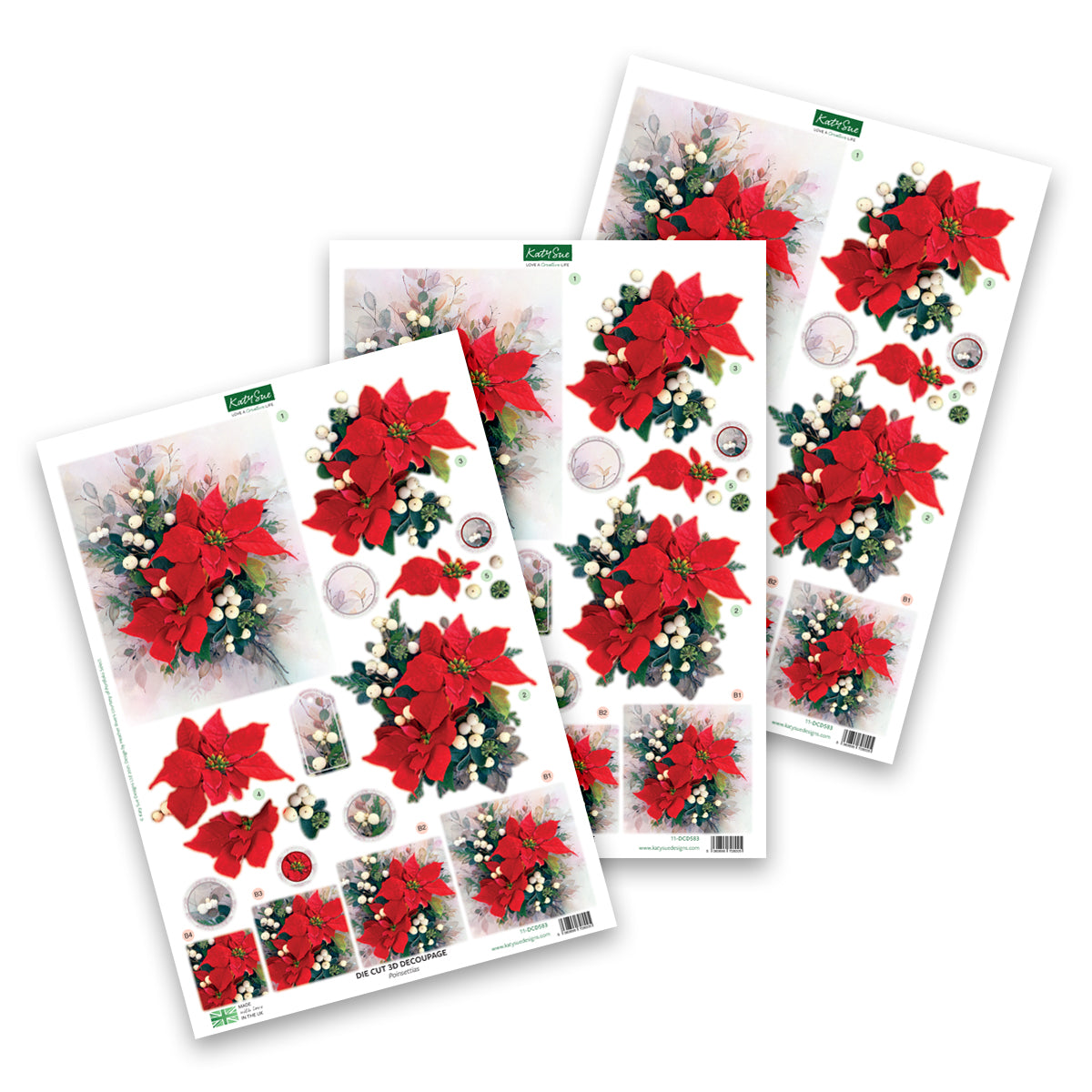 Die Cut Decoupage – Poinsettias (Pack Of 3)