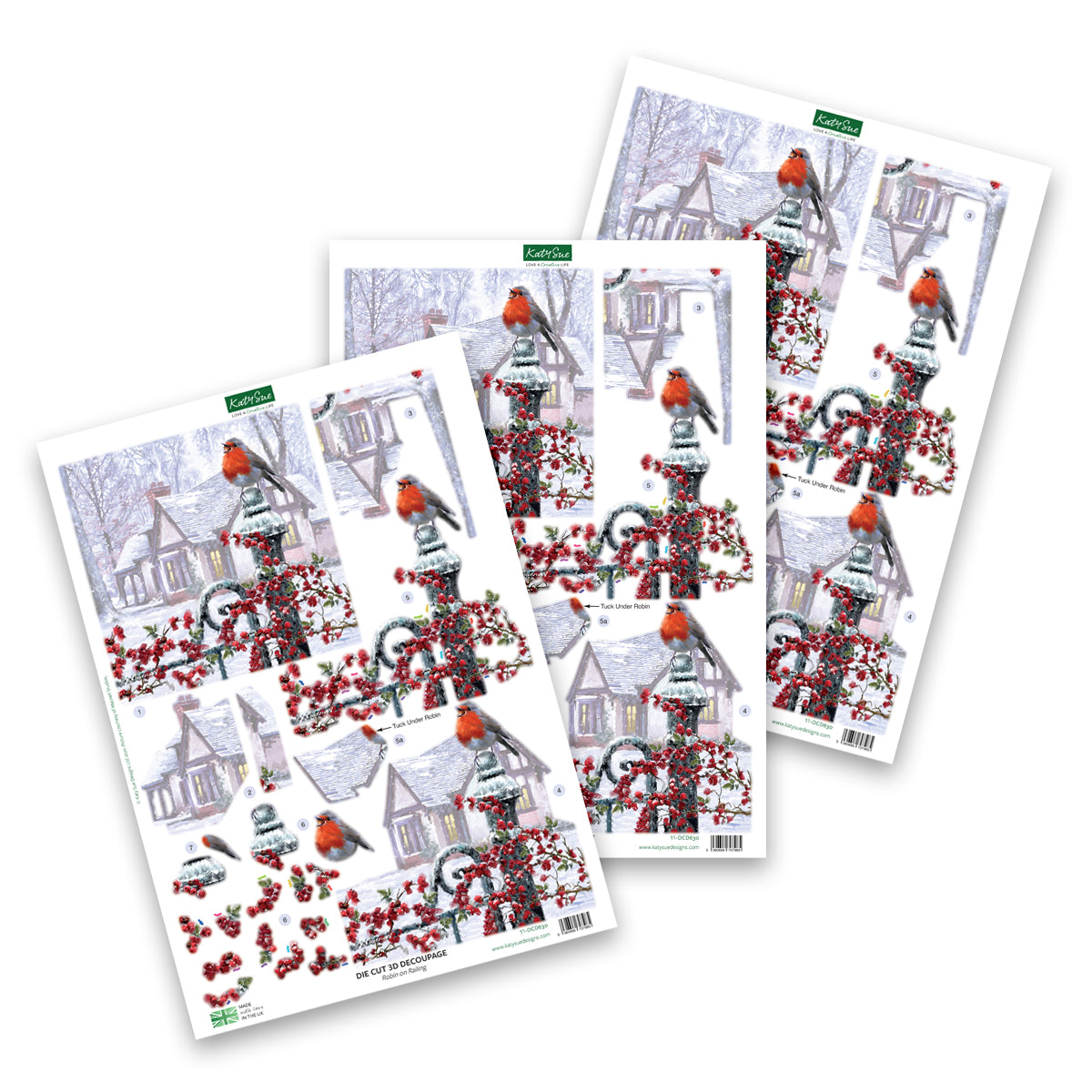 Die Cut Decoupage – Robin On Railing (Pack Of 3)