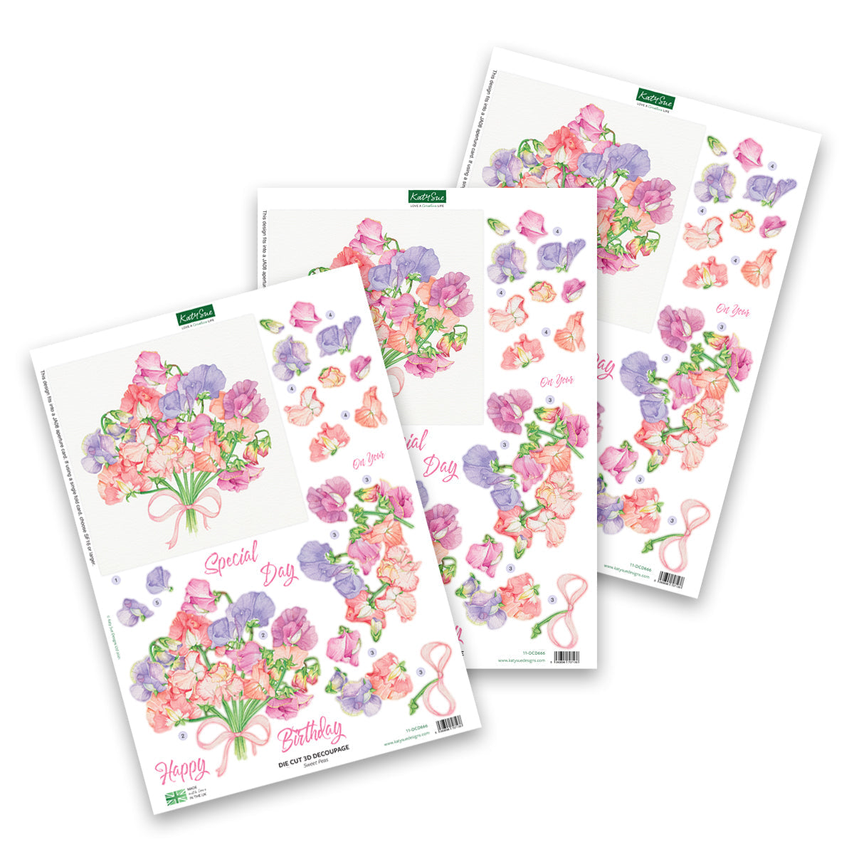 Die Cut Decoupage – Sweet Peas (Pack Of 3)
