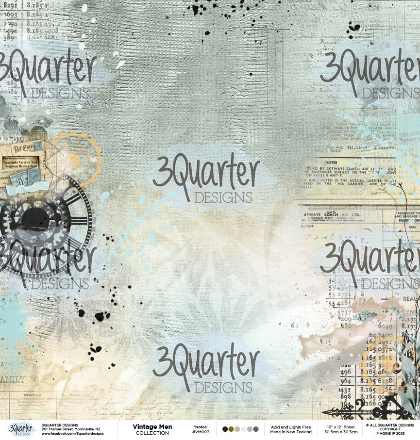 3Quarter Designs - 12" X 12" Paper Pack - Vintage Man