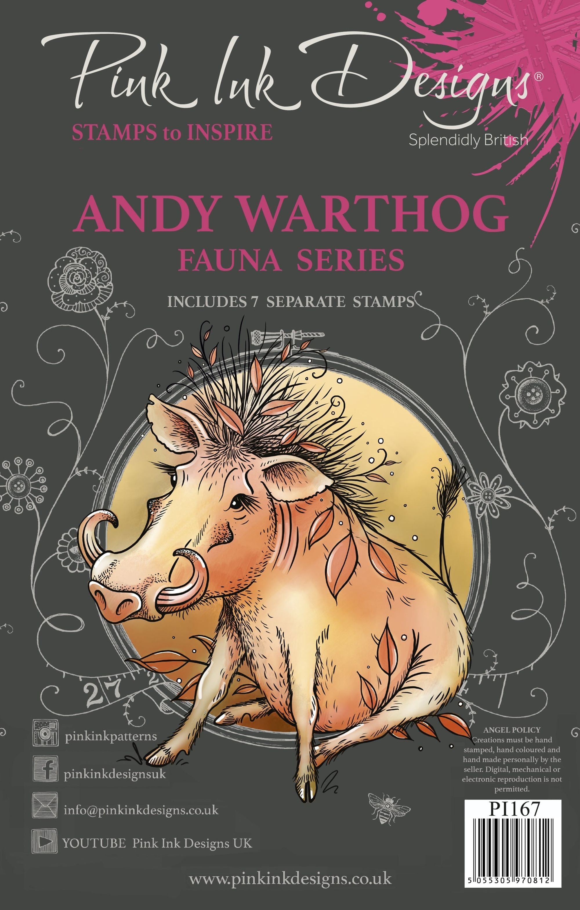 Pink Ink Designs Andy Warthog 6 in x 8 in Clear Stamp Set