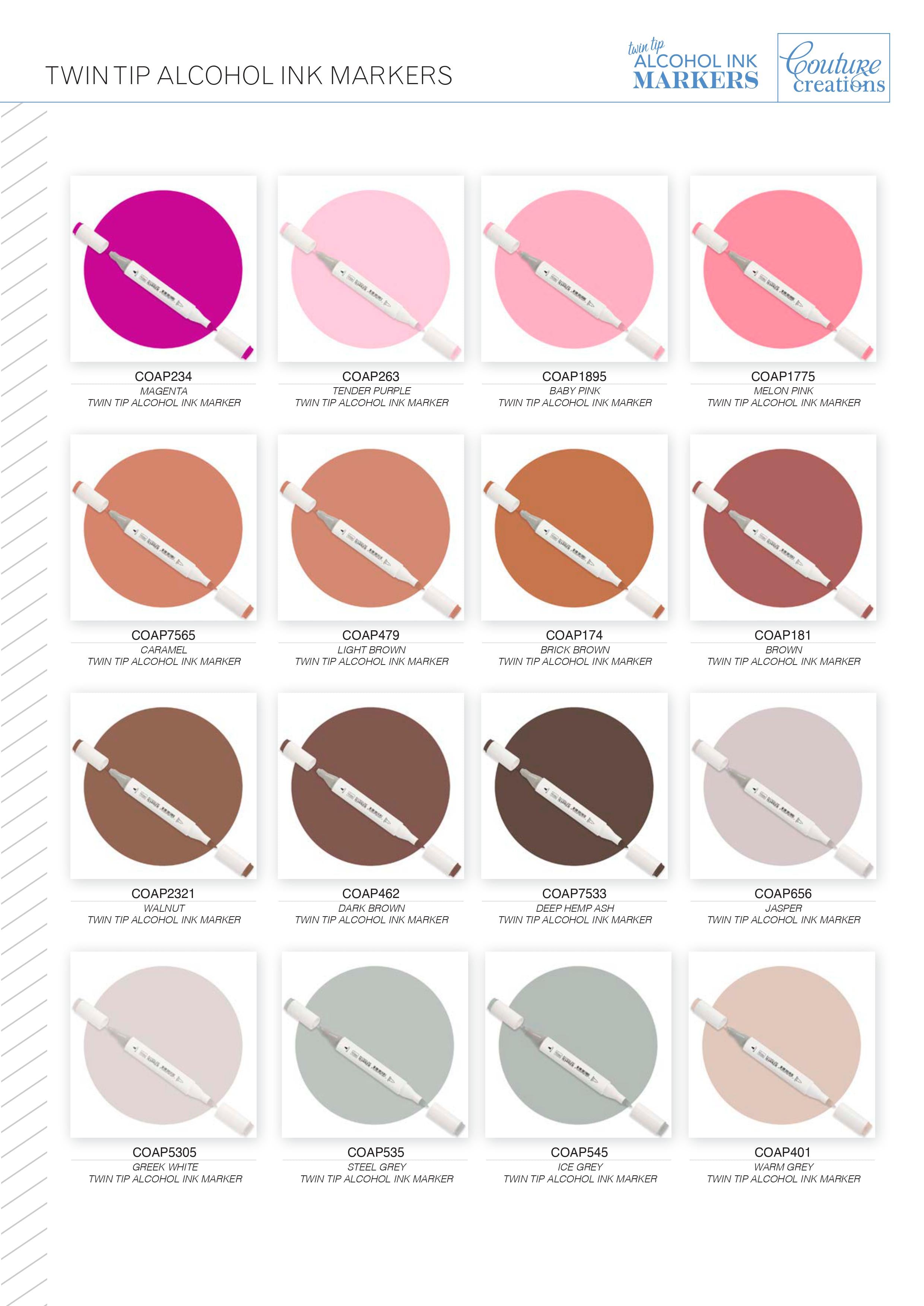 Twin Tip Alcohol Ink Marker - Browns, Greys & Black