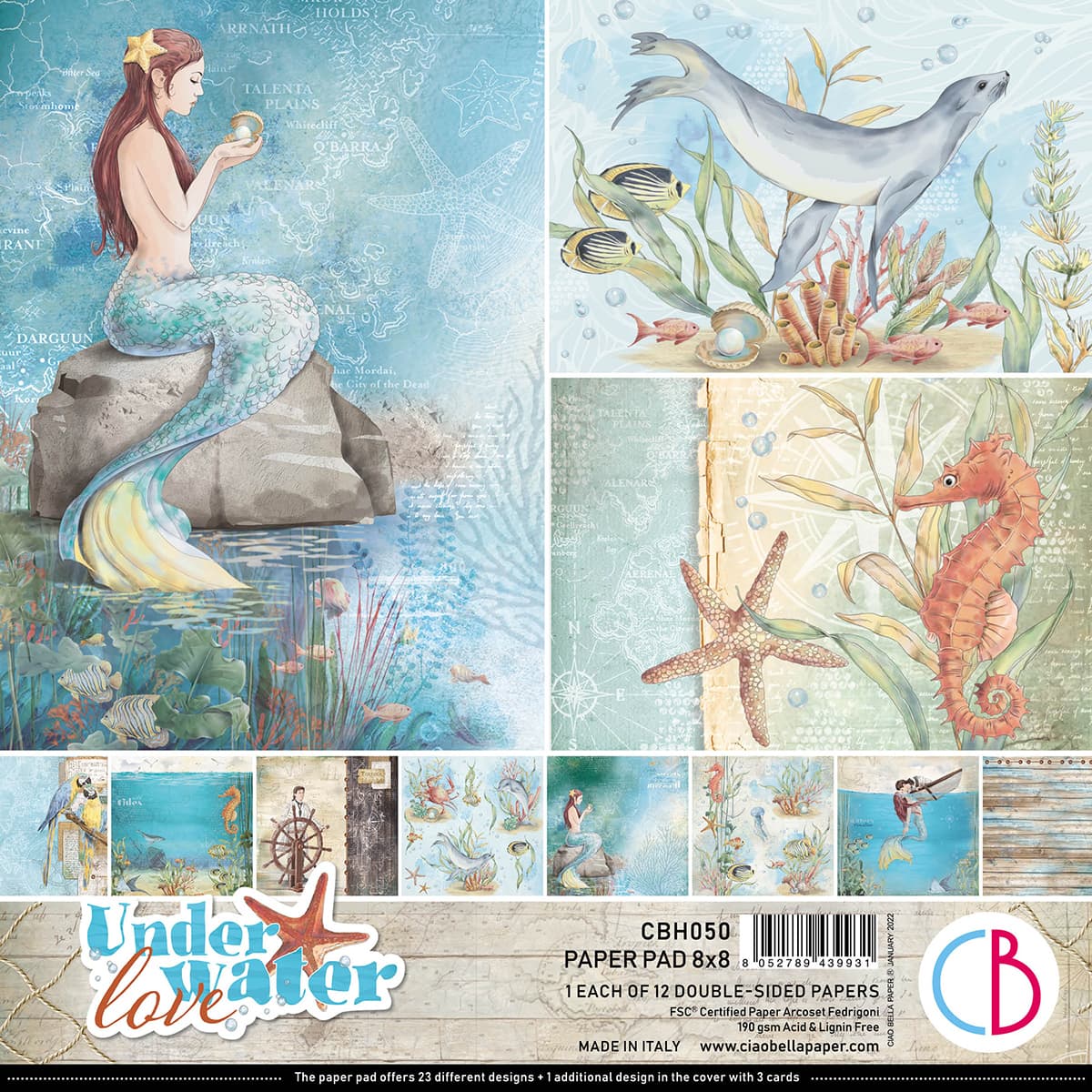 Ciao Bella Underwater Love Paper Pad 8"x8" 12/Pkg