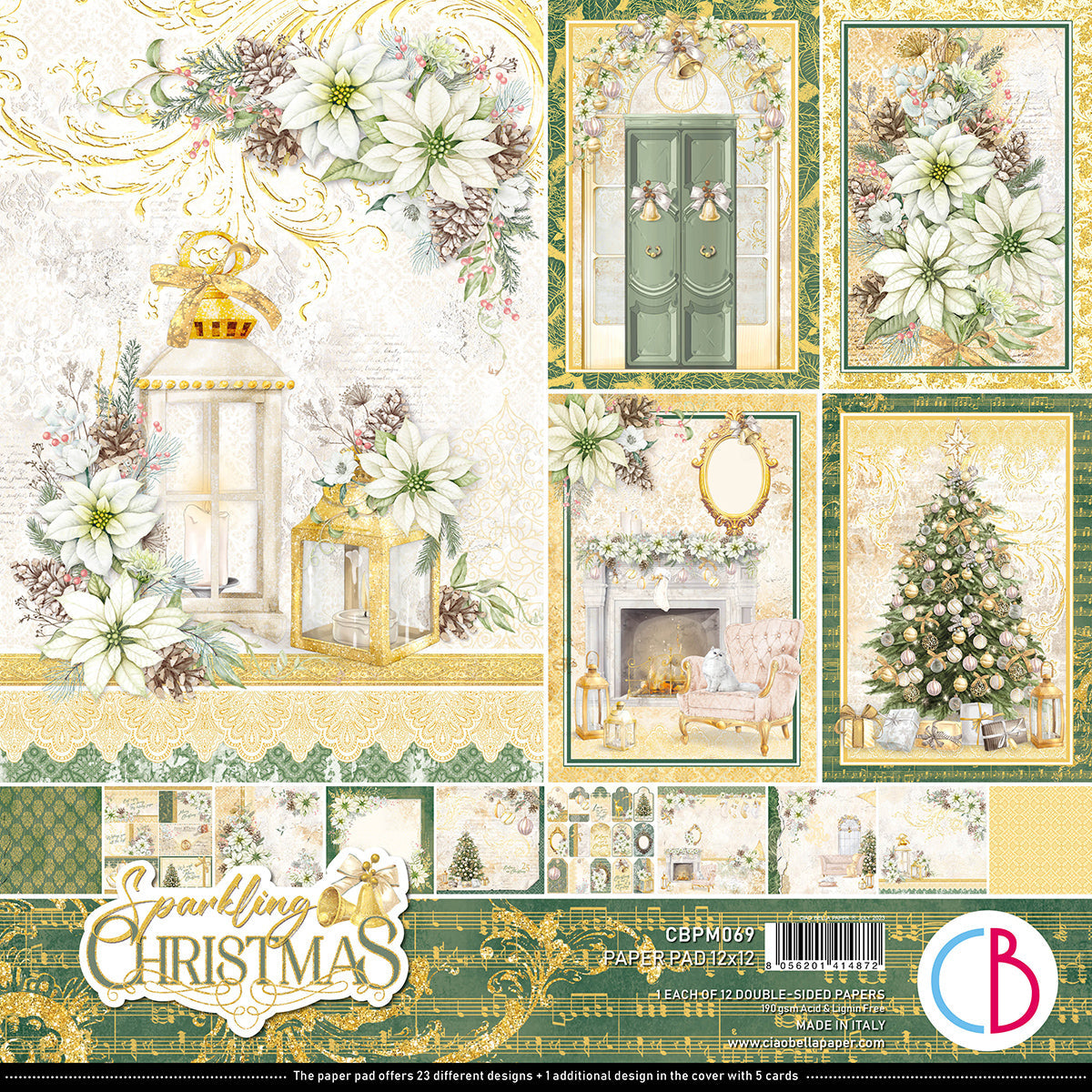 Ciao Bella Sparkling Christmas Paper Pad 12"x12" 12/Pkg