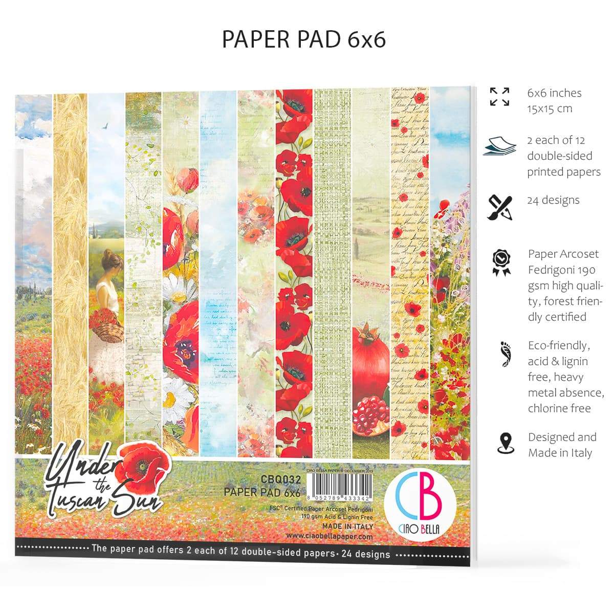 Ciao Bella Under The Tuscan Sun Paper Pad 6"x6" 24/Pkg