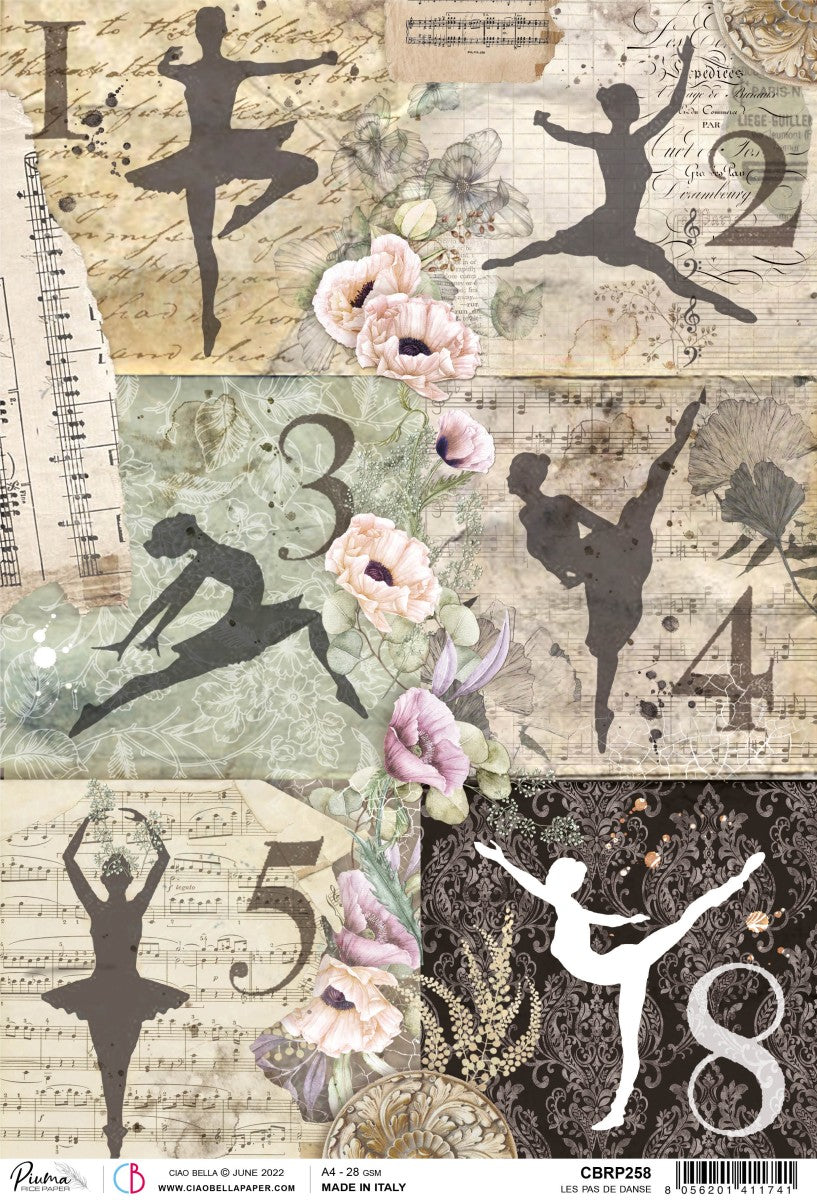 Ciao Bella Rice Paper A4 Piuma Les Pas de Danse - 5 Sheets