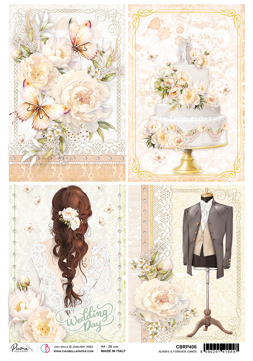 Rice Paper A4 Piuma Always And Forever Cards - 5 Sheets