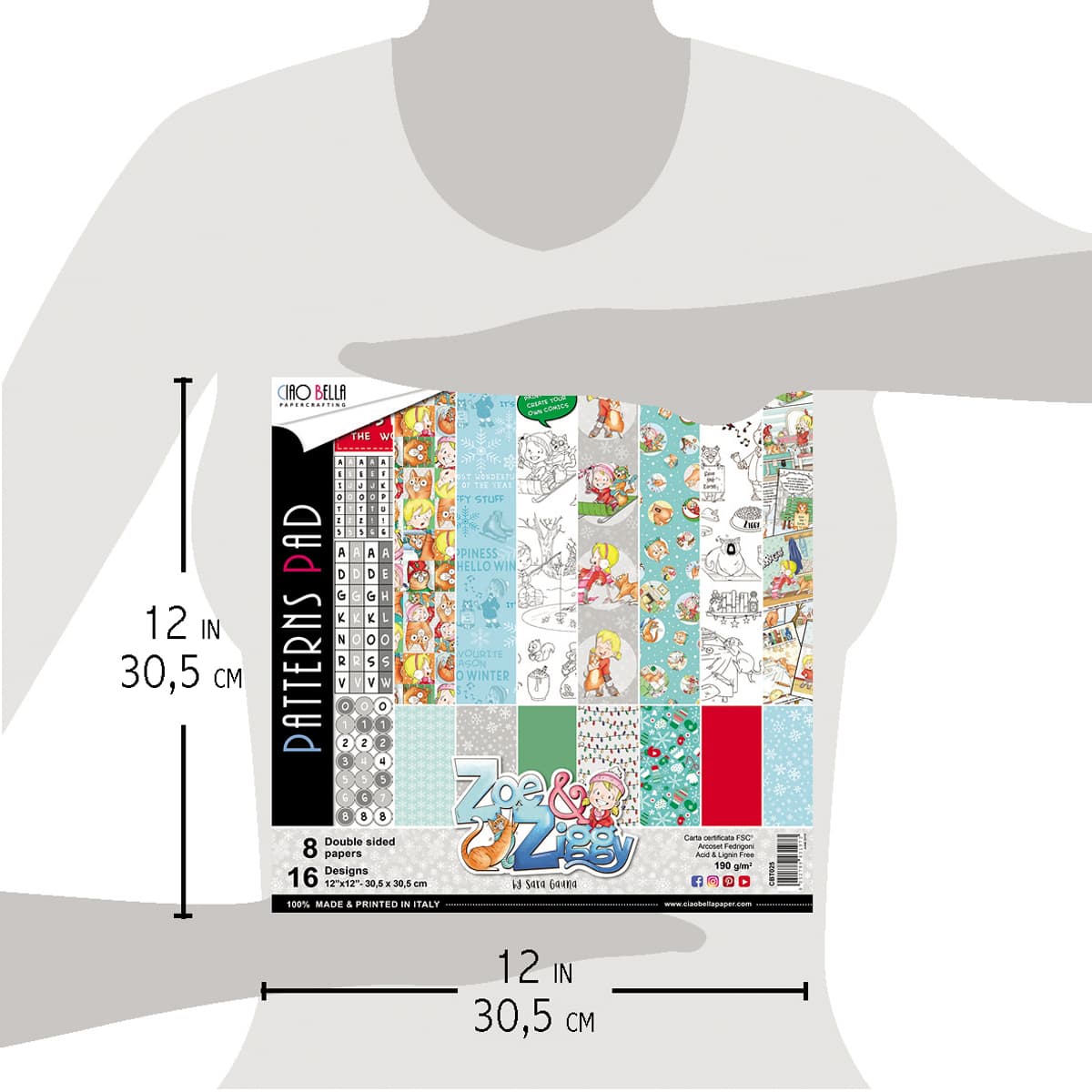 Ciao Bella Zoe & Ziggy Patterns Pad 12"x12" 8/Pkg