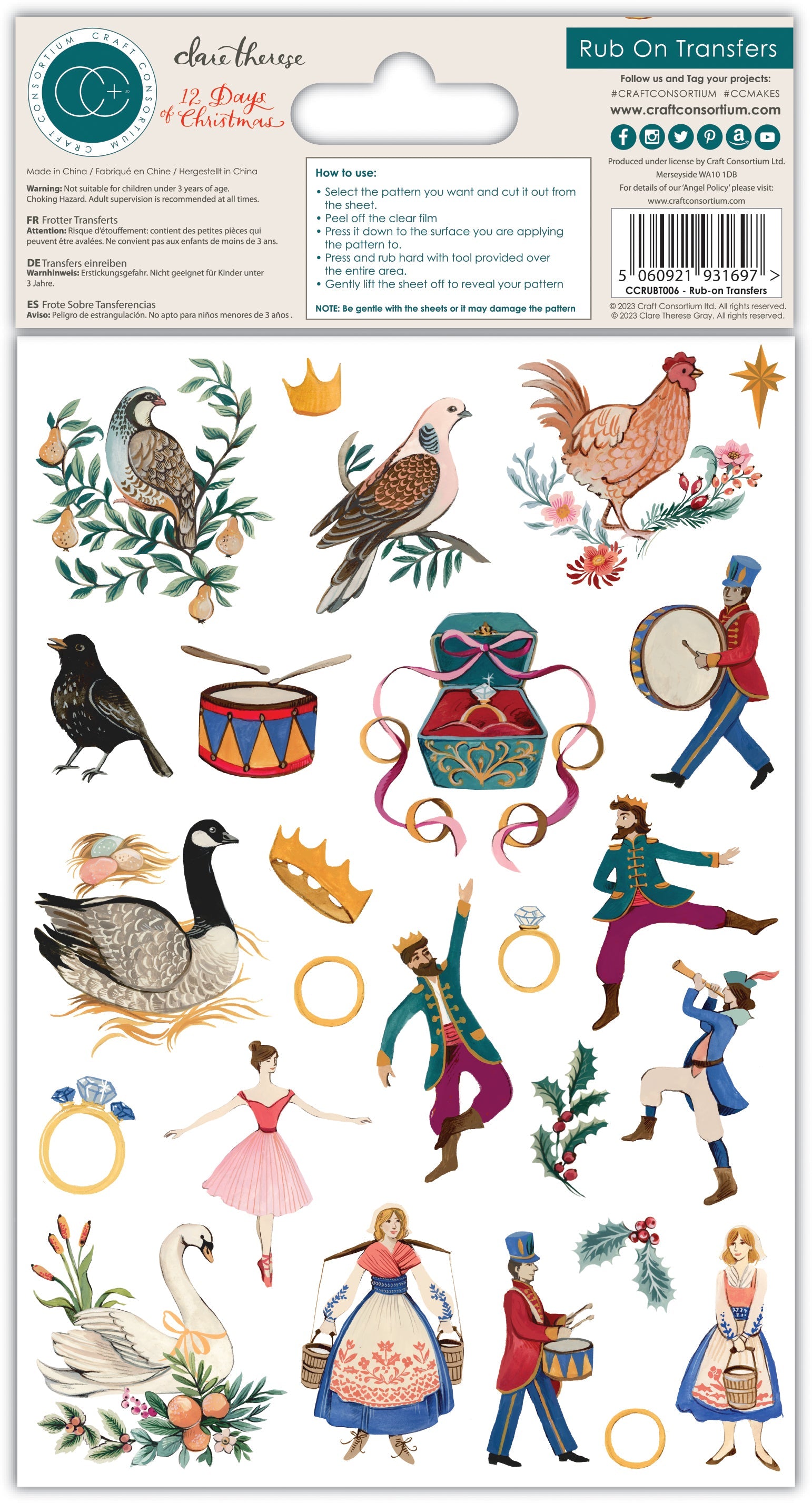 Craft Consortium 12 Days Of Christmas - Rub-Ons