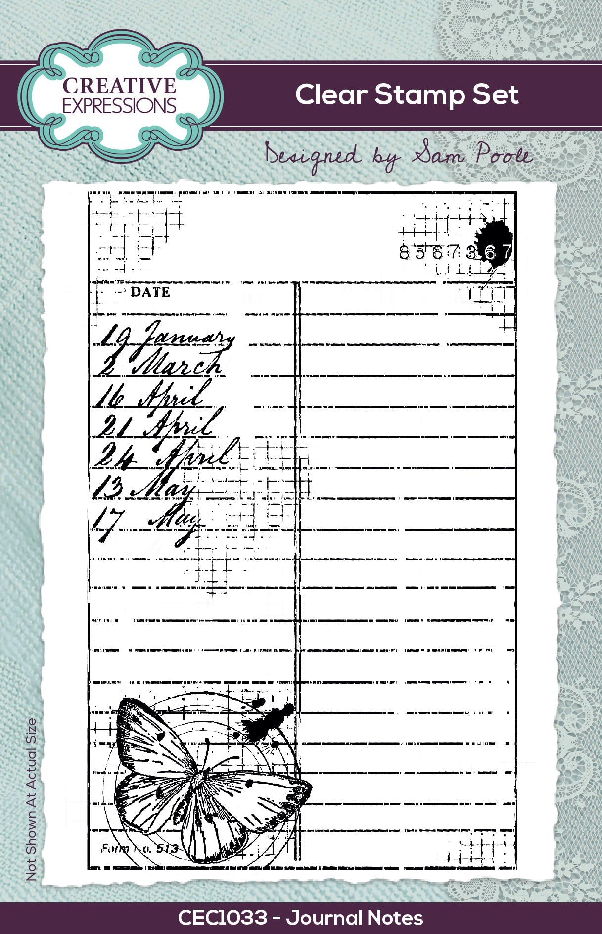 Creative Expressions Sam Poole Journal Notes 6 in x 4 in Clear Stamp Set