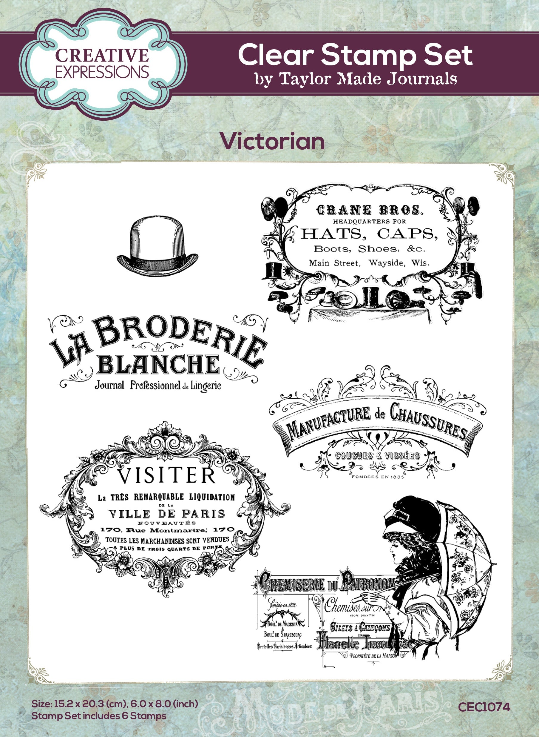 Creative Expressions Taylor Made Journals Victorian 6 in x 8 in Clear Stamp Set