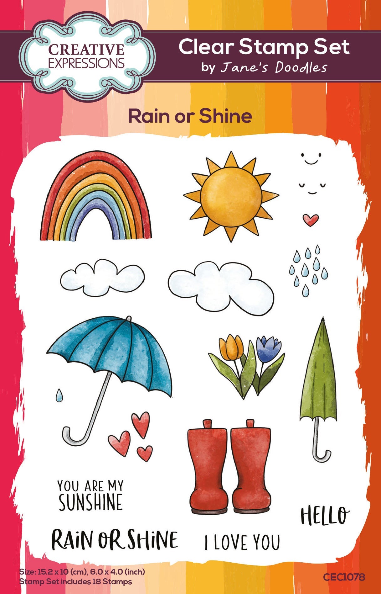 Creative Expressions Jane's Doodles Rain or Shine 4 in x 6 in Clear Stamp Set
