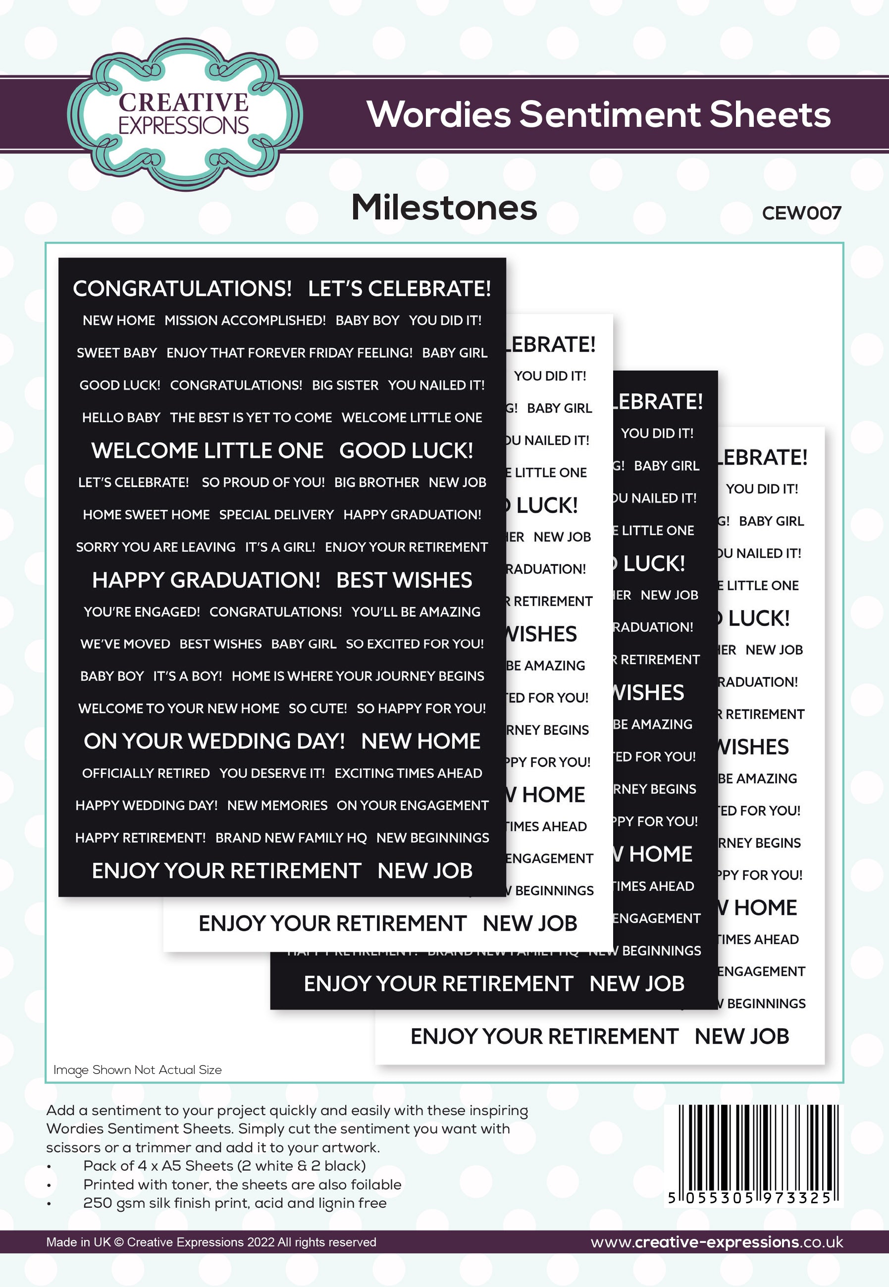 Creative Expressions Wordies Sentiment Sheets - Milestones PK 4 6 in x 8 in