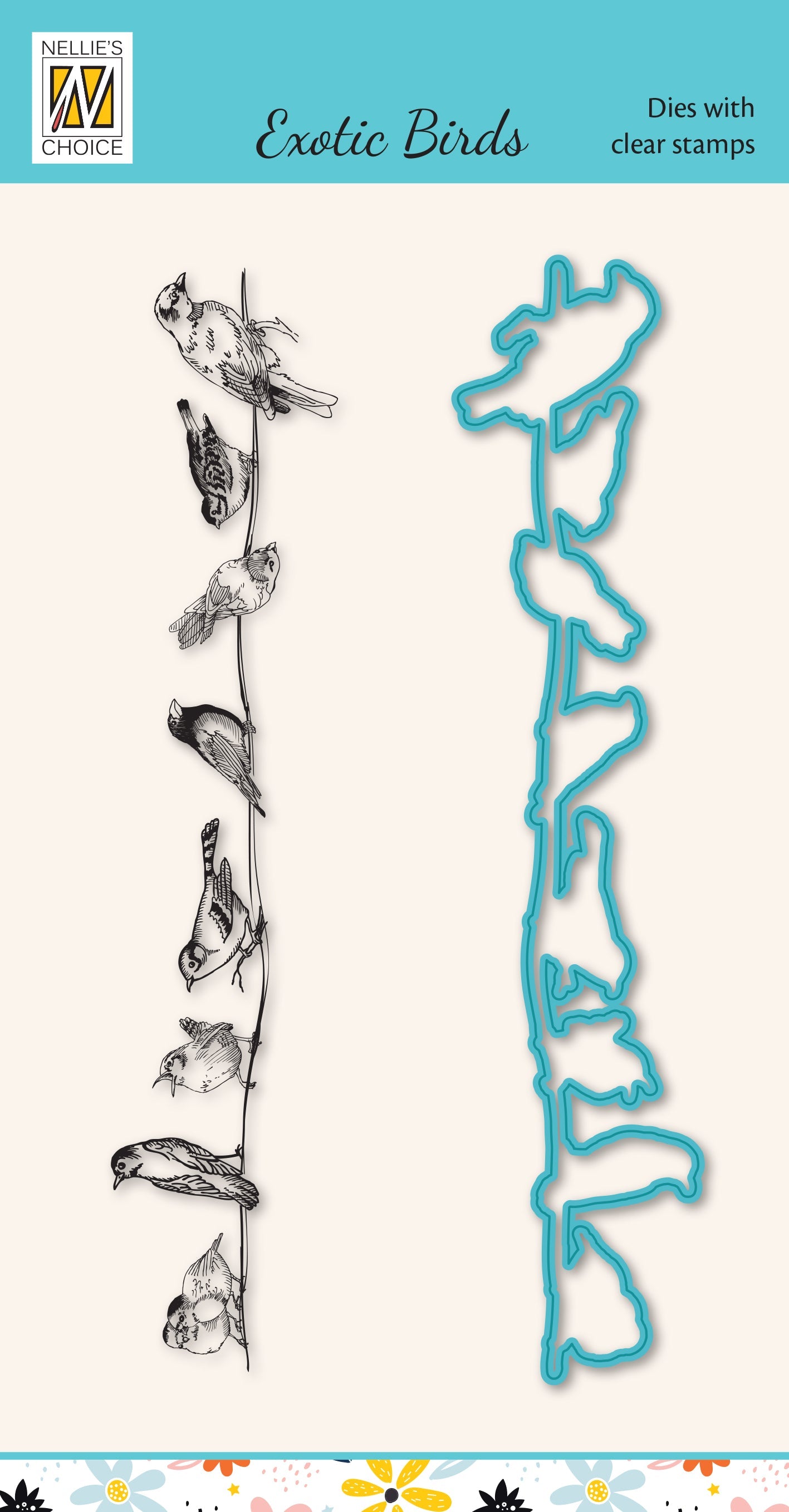 Nellie's Choice Die & Stamp Set - Exotic Birds Series - Various Birds On Wire