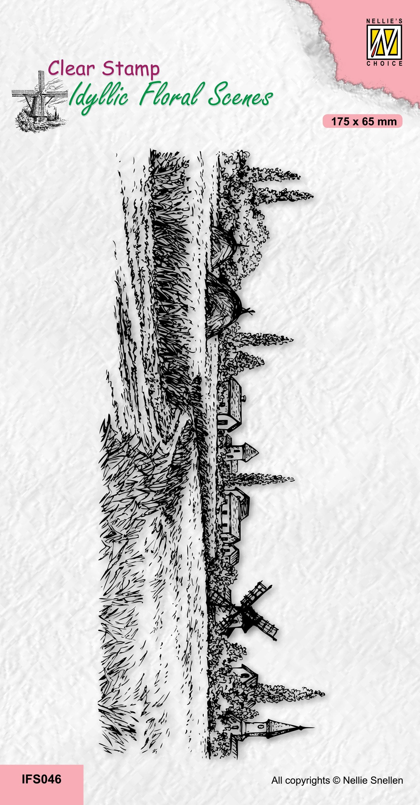 Nellie's Choice Clear Stamp Idyllic Floral Scene Slim Line - A Village In Those Days