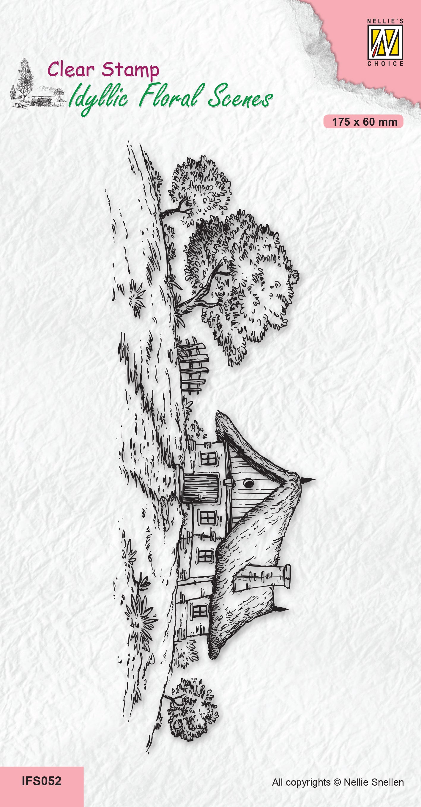 Nellie's Choice Clear Stamp Idyllic Floral Scene Slimline - Country House