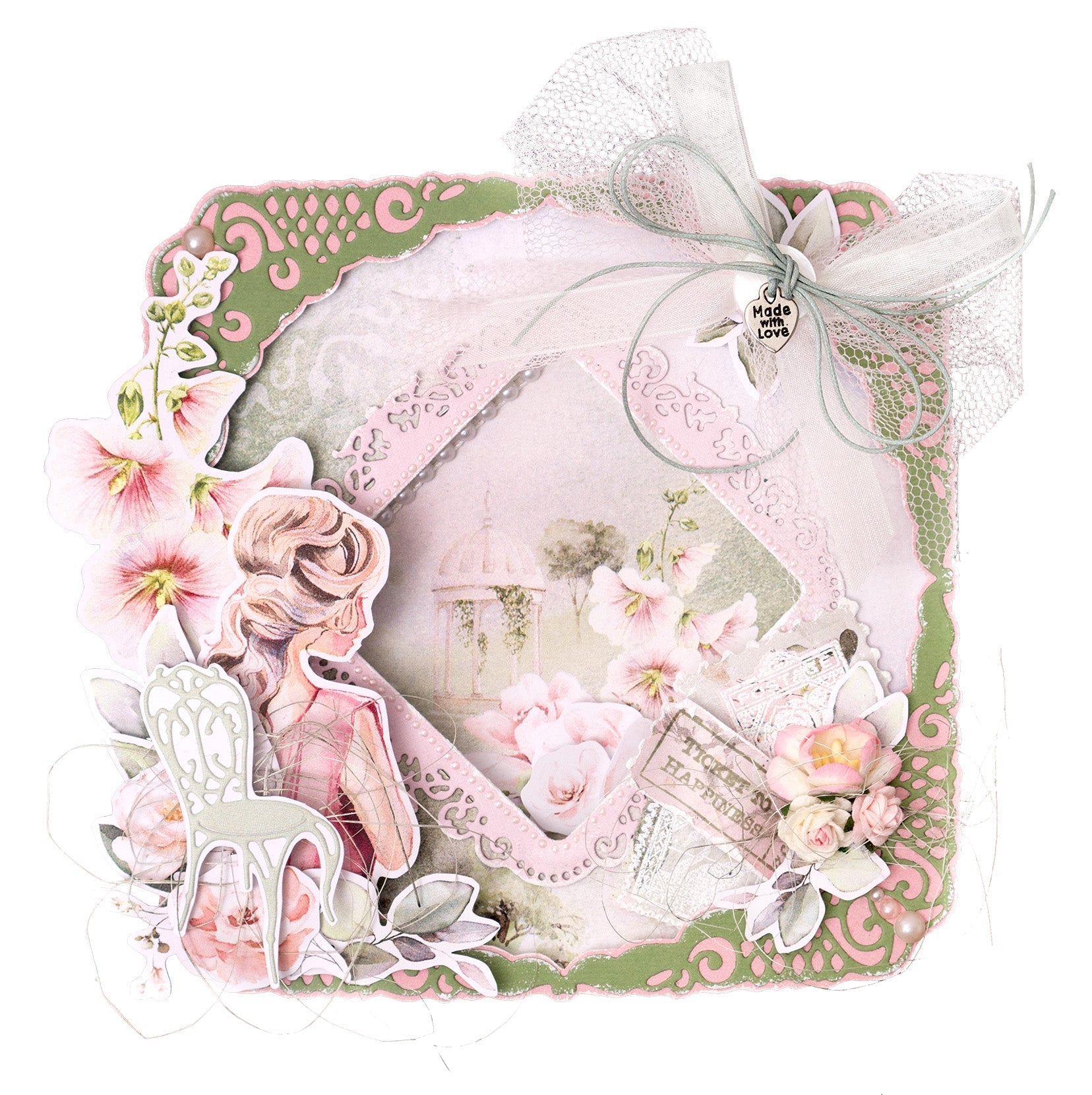 JMA Ribbon Organza 4x 1cm Rolls 10M Per Roll Romantic Moments 63x60x105mm 4 PC nr.01