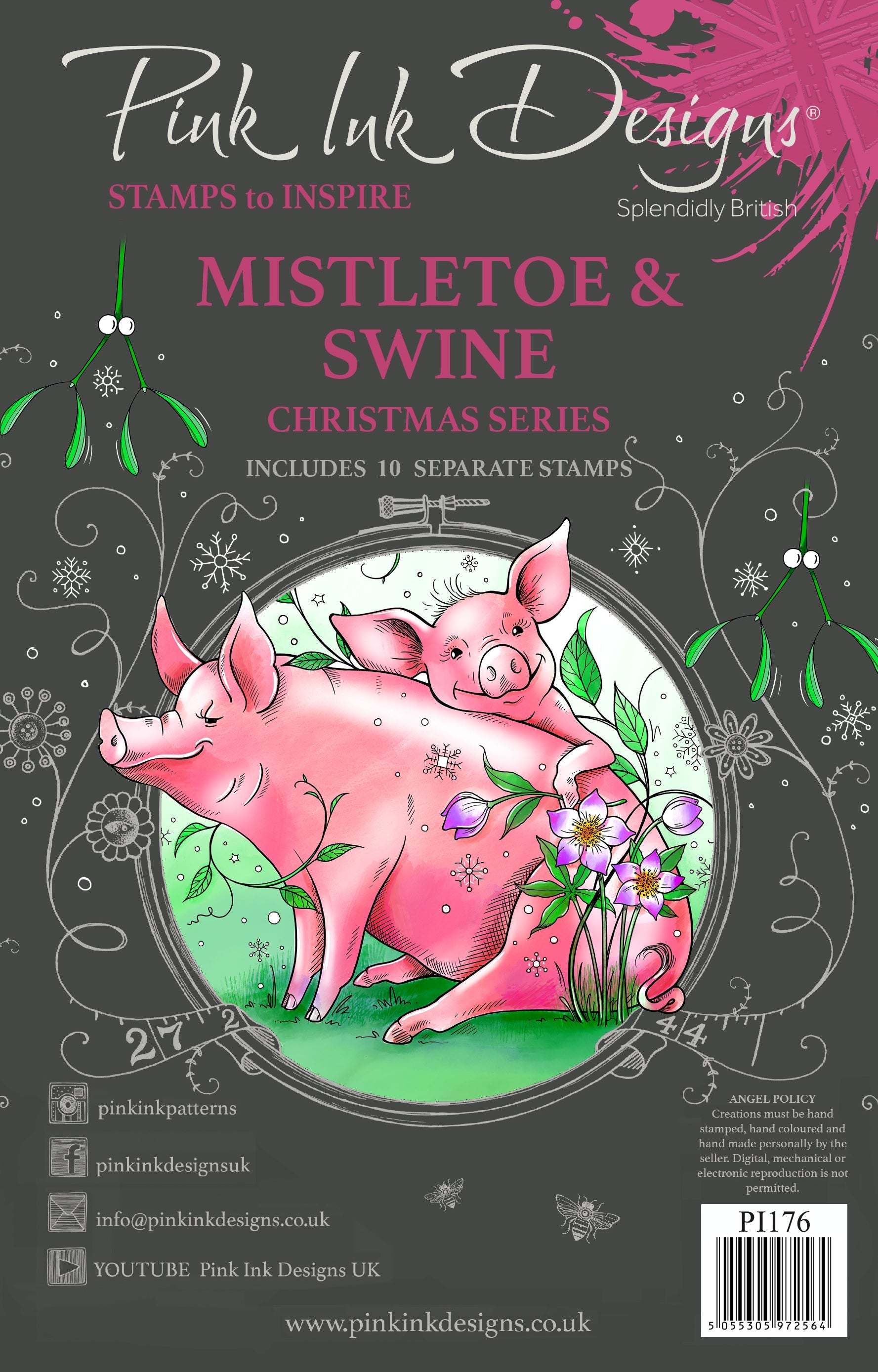 Pink Ink Designs Mistletoe & Swine 6 in x 8 in Clear Stamp Set