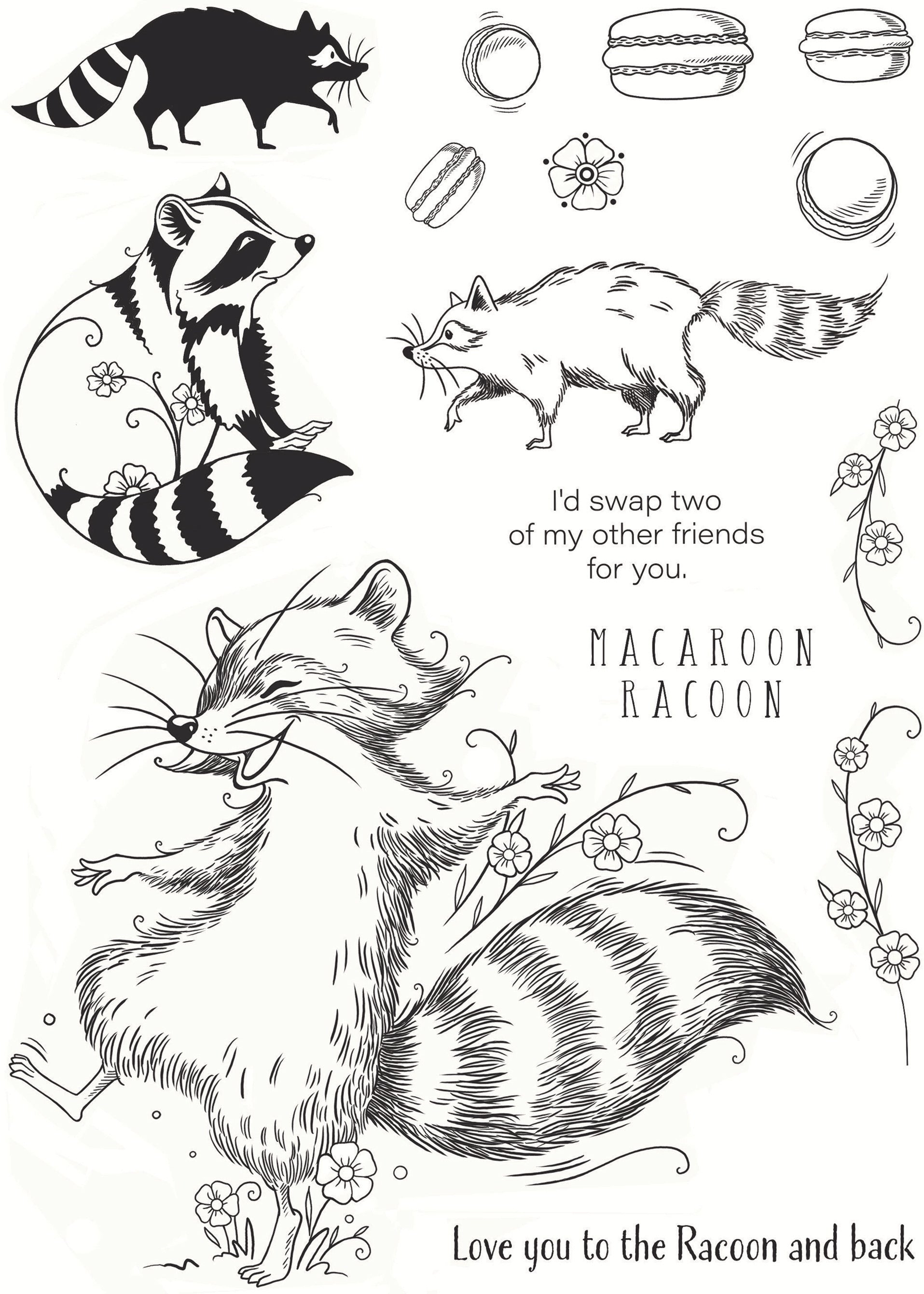 Pink Ink Designs Macaroon Racoon 6 in x 8 in Clear Stamp Set