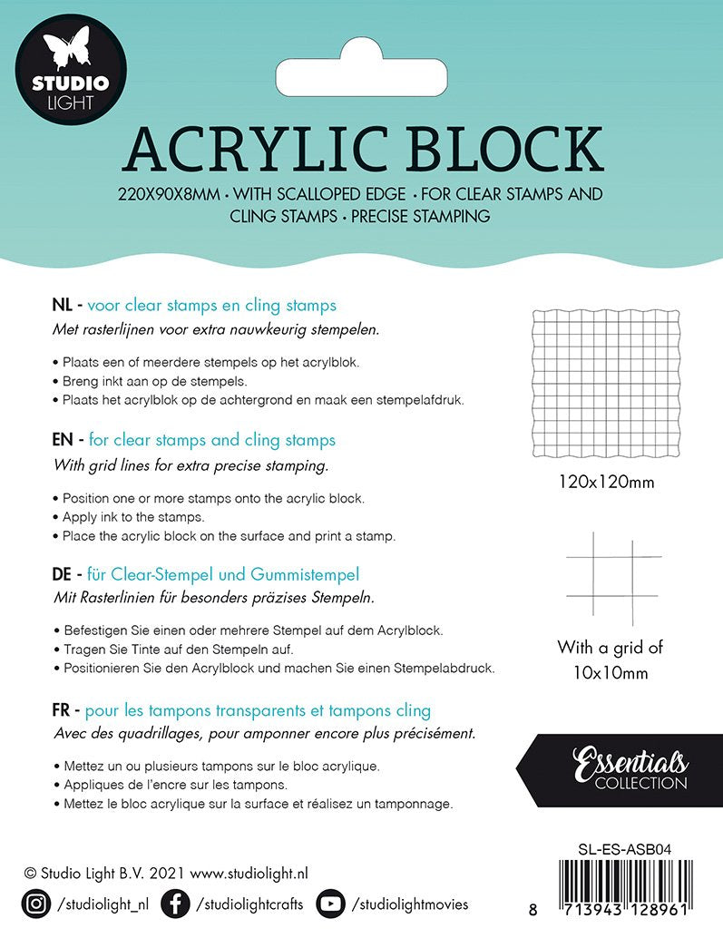 SL Acrylic Stamp Block For Clear And Cling Stamps With Grid Essentials 120x120x8mm nr.04