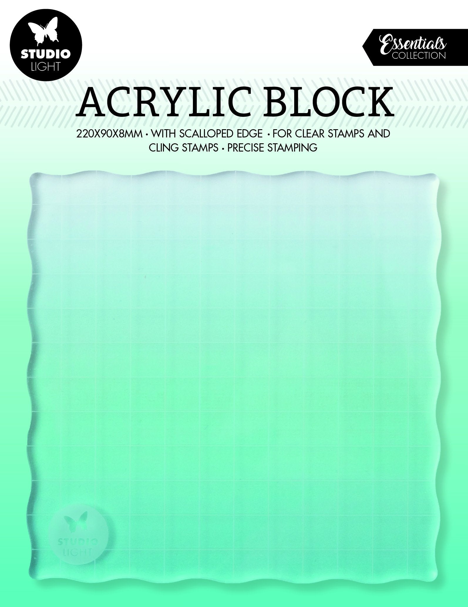 SL Acrylic Stamp Block For Clear And Cling Stamps With Grid Essentials 120x120x8mm nr.04