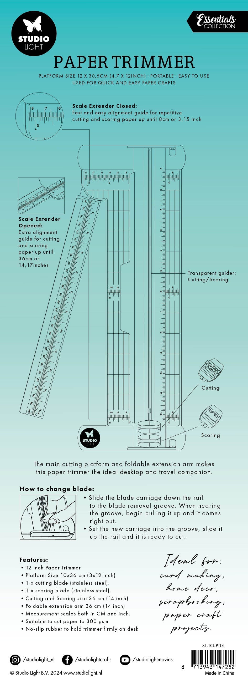 SL Paper Trimmer Essentials Tools 135x378x30mm 1 PC nr.01