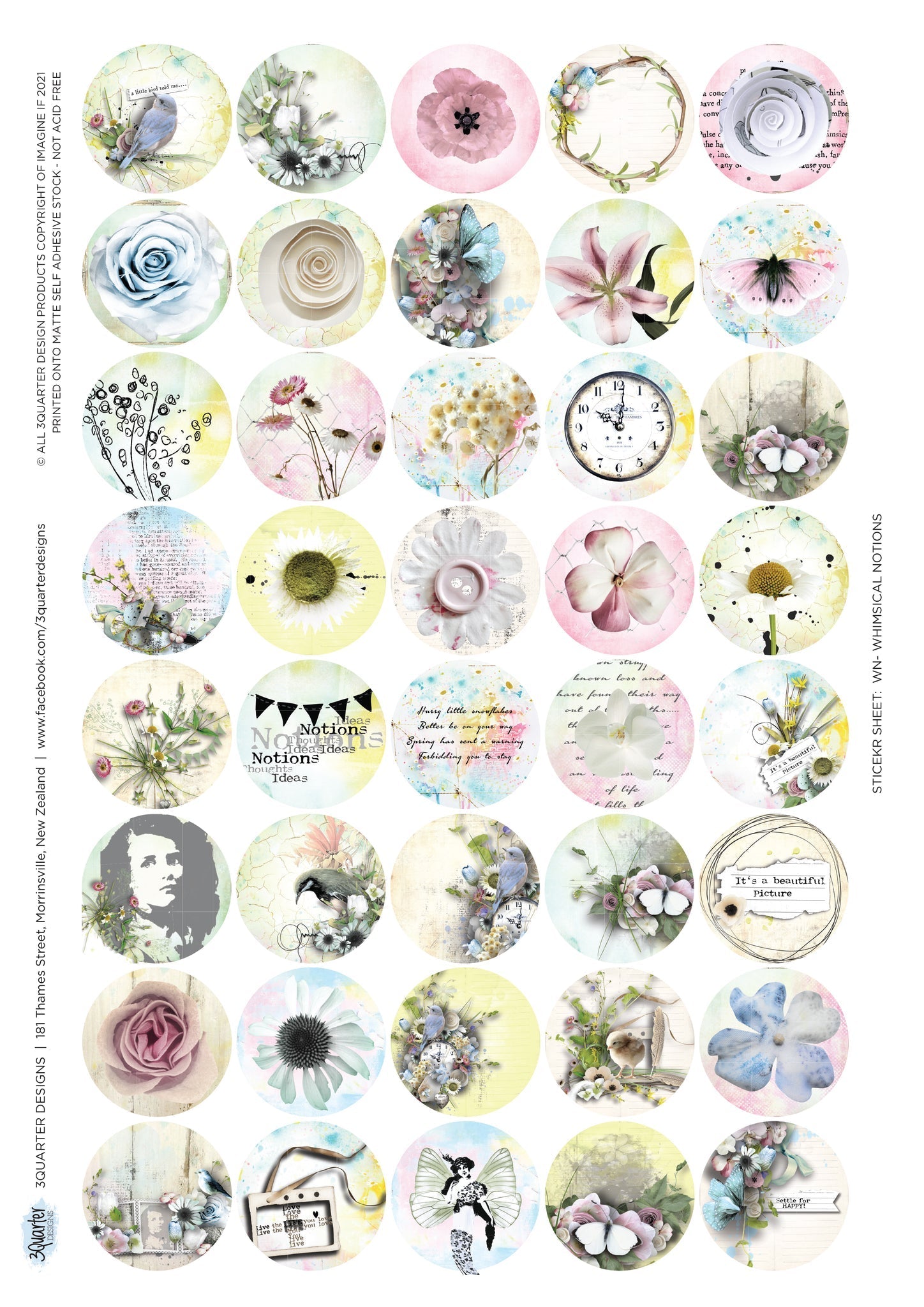 3Quarter Designs Sticker A4 Sheet - Whimsical Notions