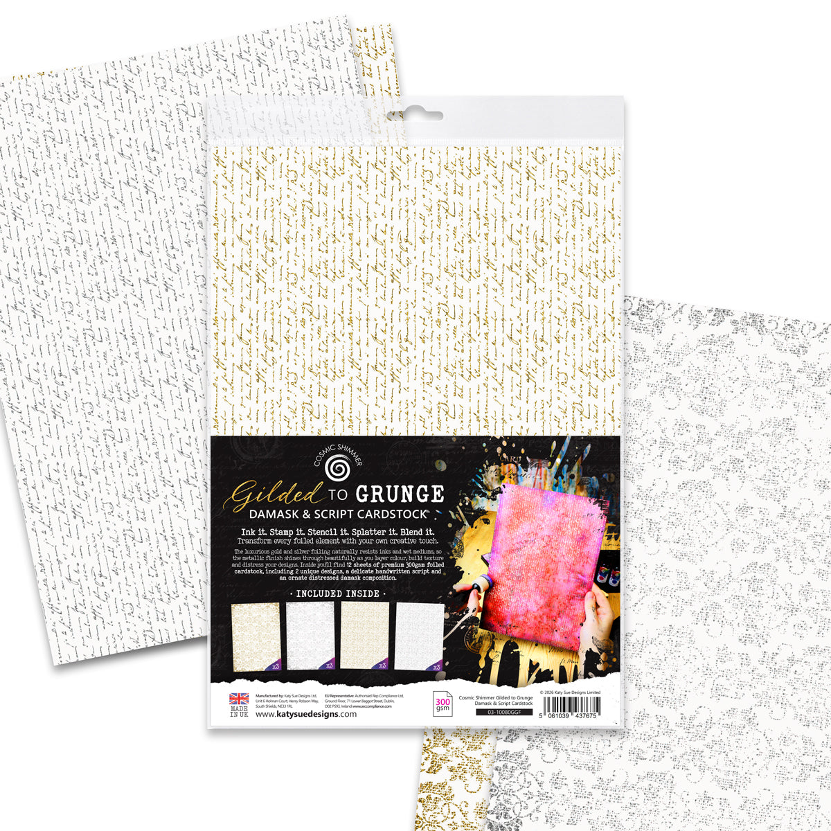 Cosmic Shimmer Gilded to Grunge Damask & Script Cardstock