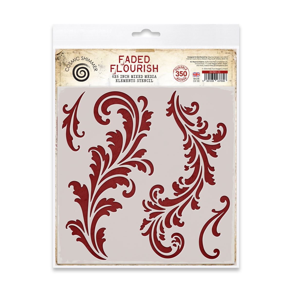 Cosmic Shimmer Faded Flourish 6x6 Mixed Media Elements Stencil
