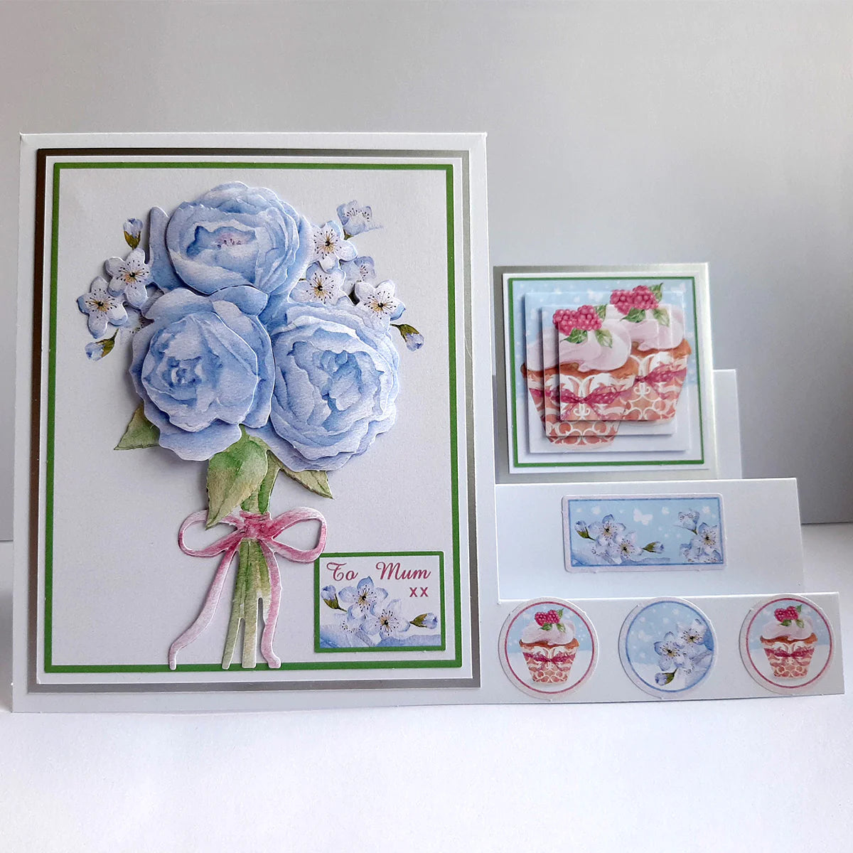 Die Cut Decoupage – Blue Roses And Cupcake (Pack Of 3)