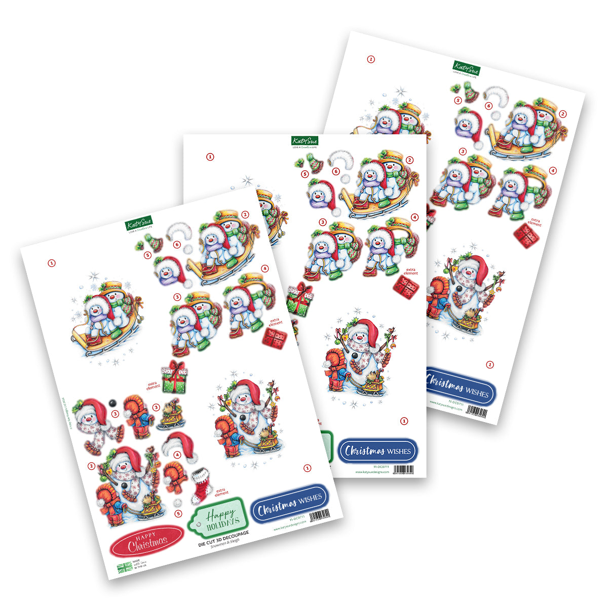 Die Cut Decoupage – Snowmen & Sleigh (pack of 3)