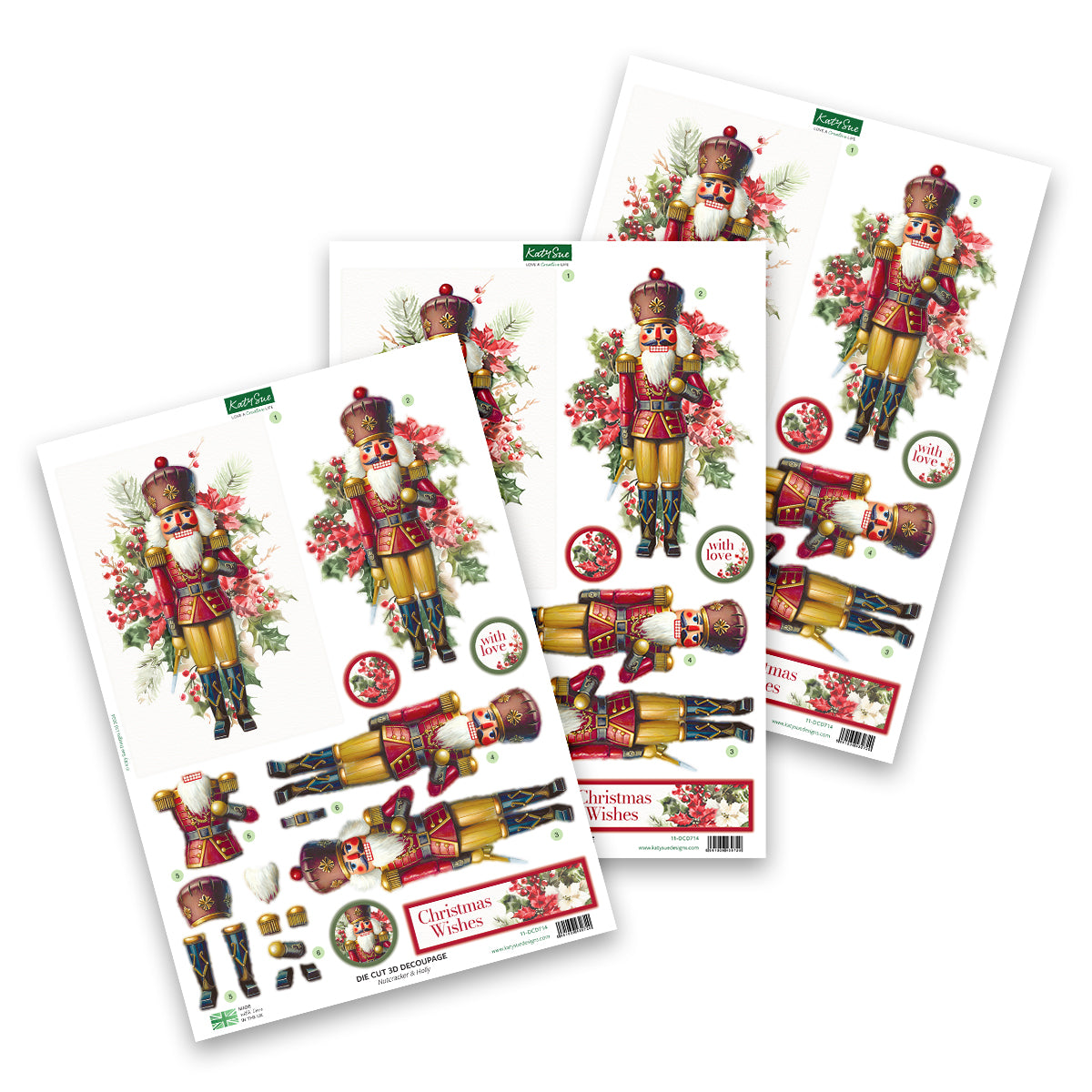 Die Cut Decoupage – Nutcracker & Holly (pack of 3)