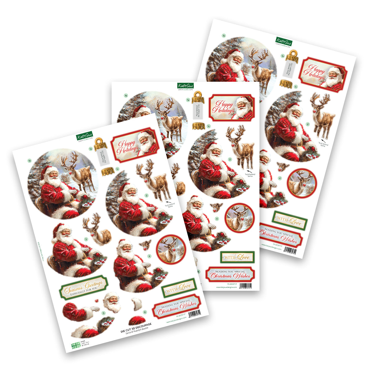 Die Cut Decoupage – Santa & Rudolph Bauble (pack of 3)