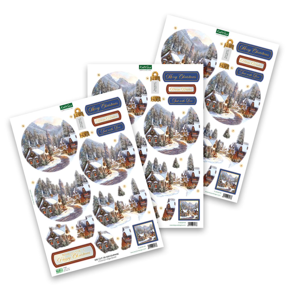 Die Cut Decoupage – Christmas Village Bauble (pack of 3)