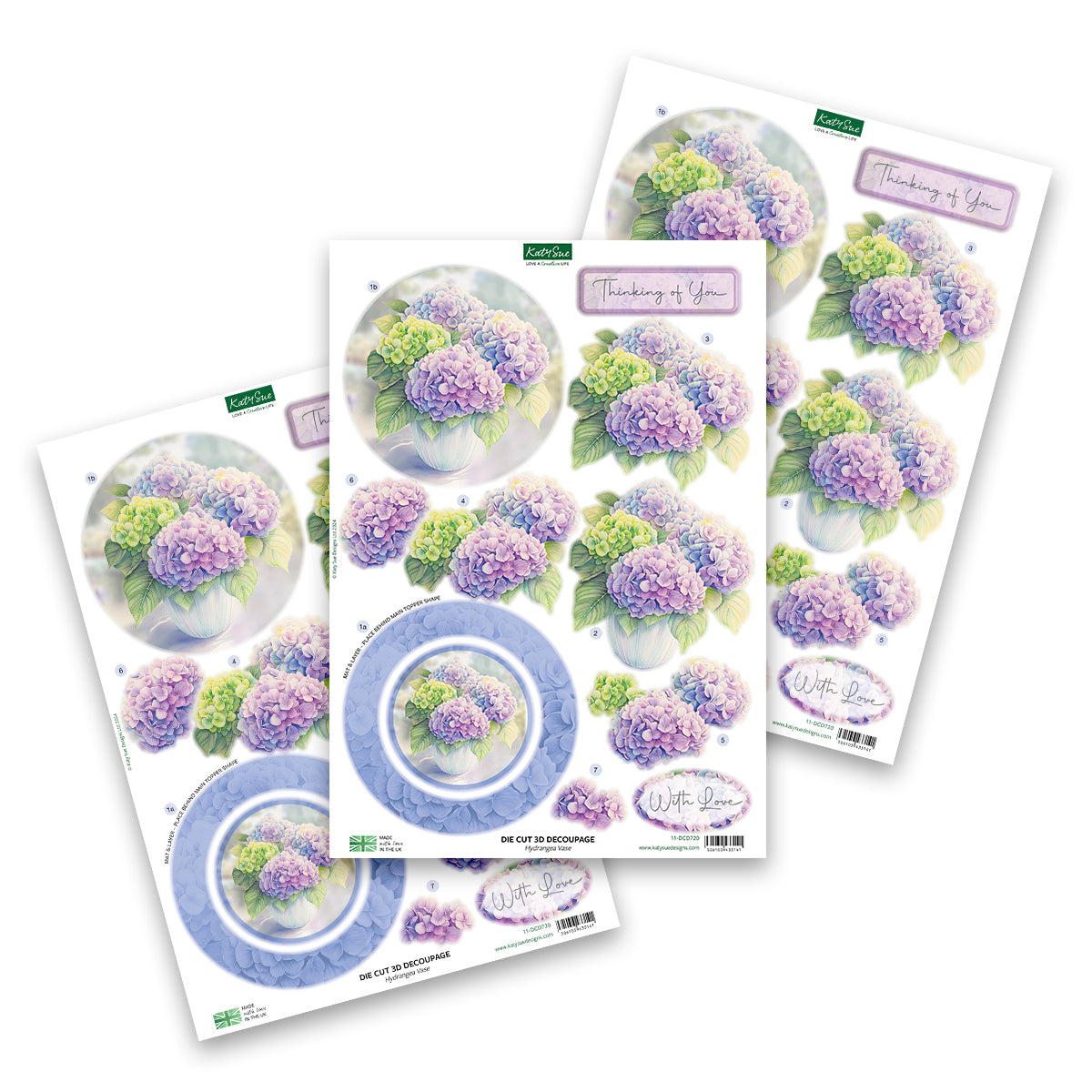 Die Cut Decoupage – Hydrangea Vase (pack of 3)