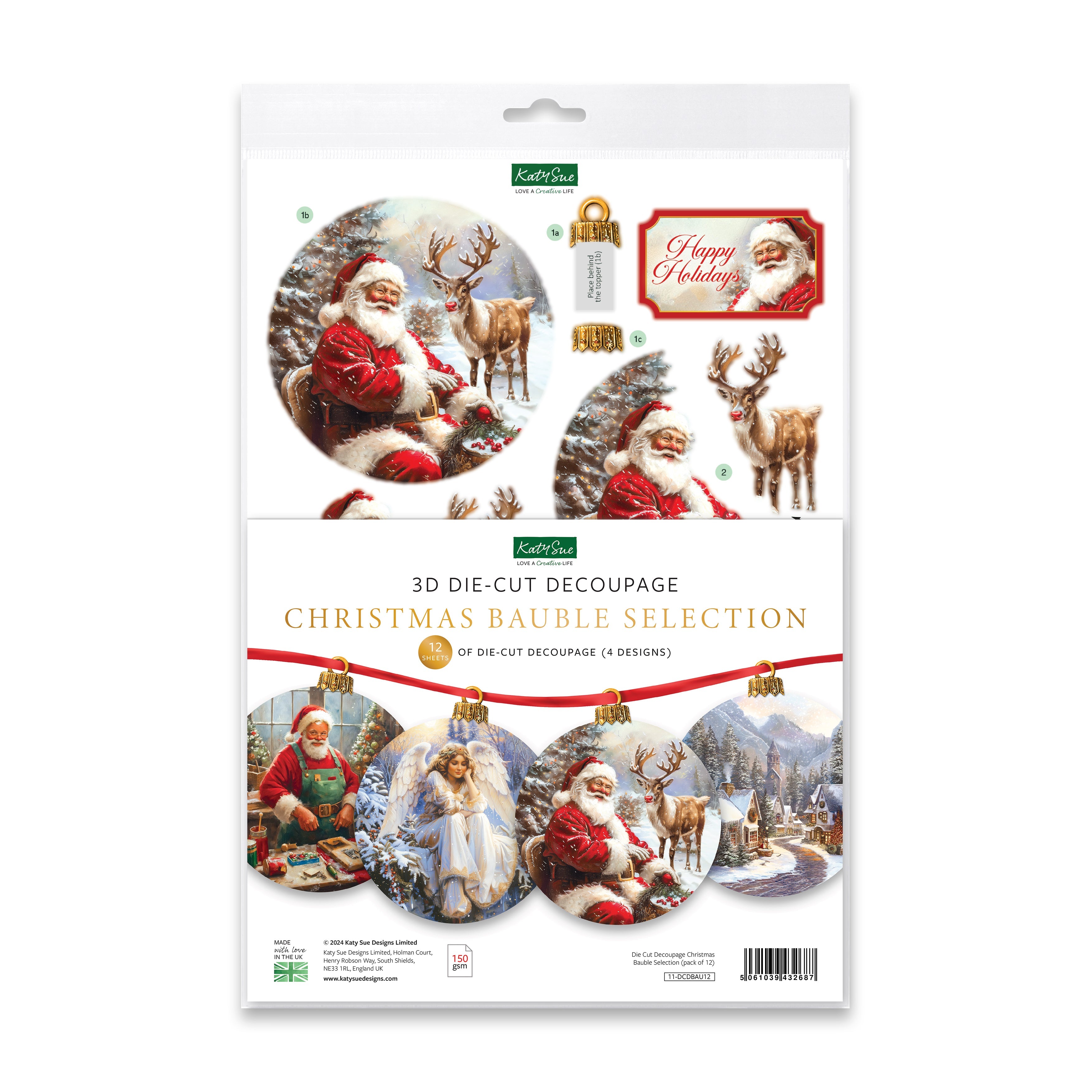 Die Cut Decoupage – Christmas Bauble Selection (pack of 12)