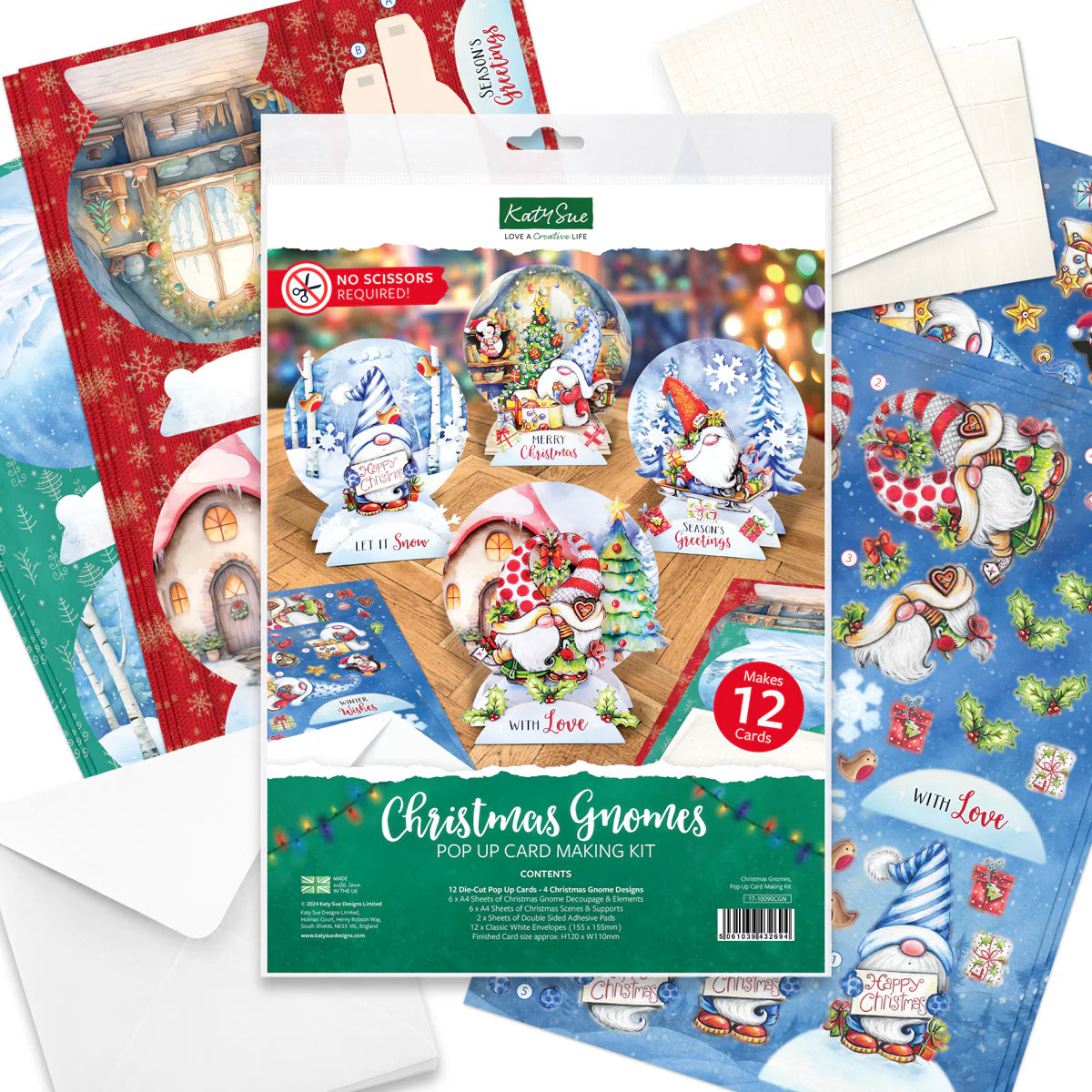 Christmas Garden Gnomes, Pop Up Card Making Kit